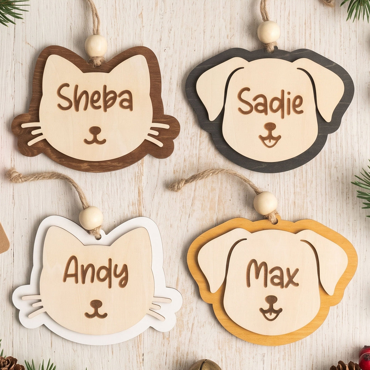 Wood Pet Ornament Wood, Pet Christmas Ornament for Dog Lovers B48
