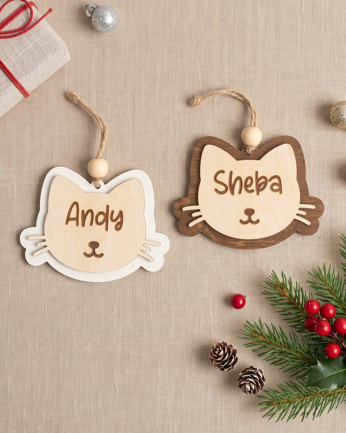 Wood Pet Ornament Wood, Pet Christmas Ornament for Dog Lovers B48