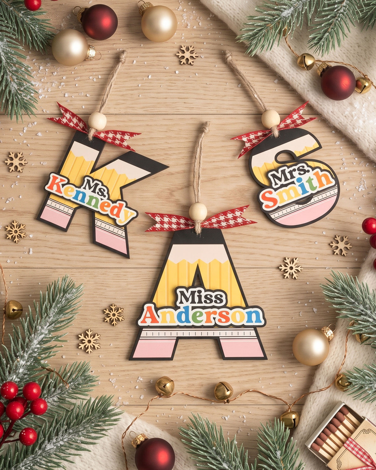 Teacher Ornament Wood and Christmas Tree Ornament for Holiday B47