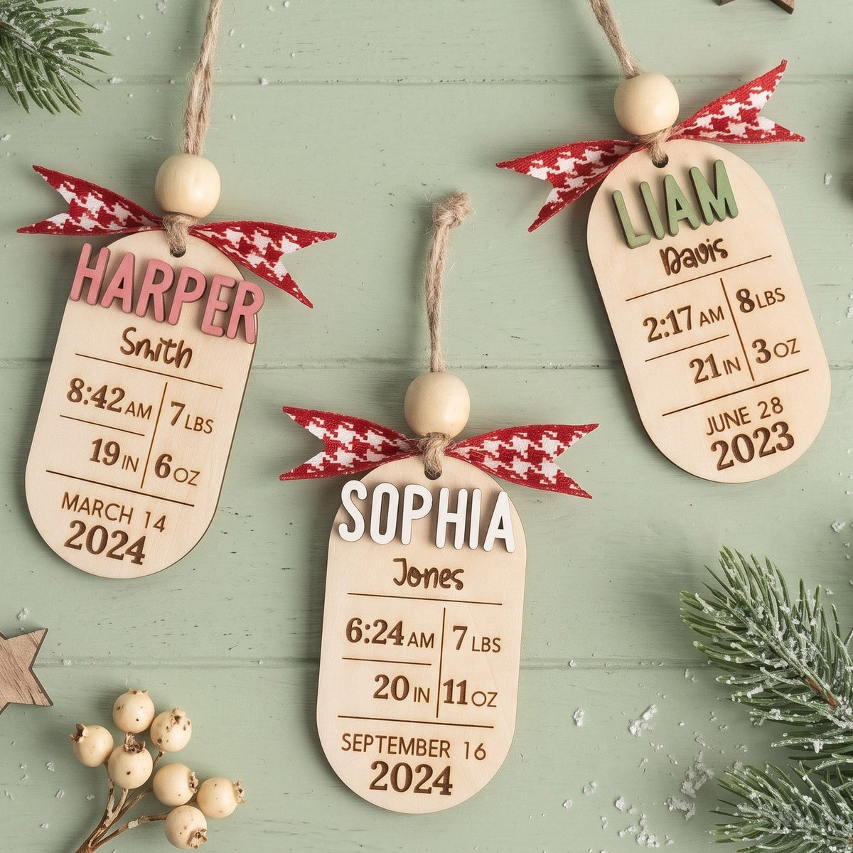 Personalized Baby Birth Stats Wood Ornament for New Parent Gift B43