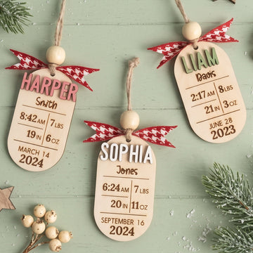 Personalized Baby Birth Stats Wood Ornament for New Parent Gift B43