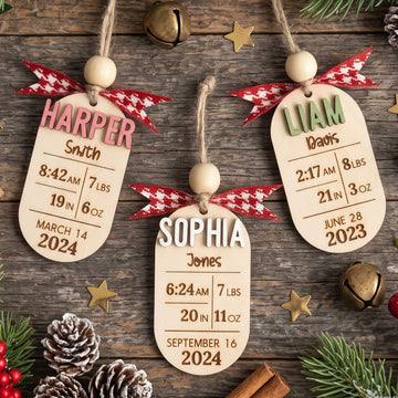 Personalized Baby Birth Stats Wood Ornament for Baby Christmas B43