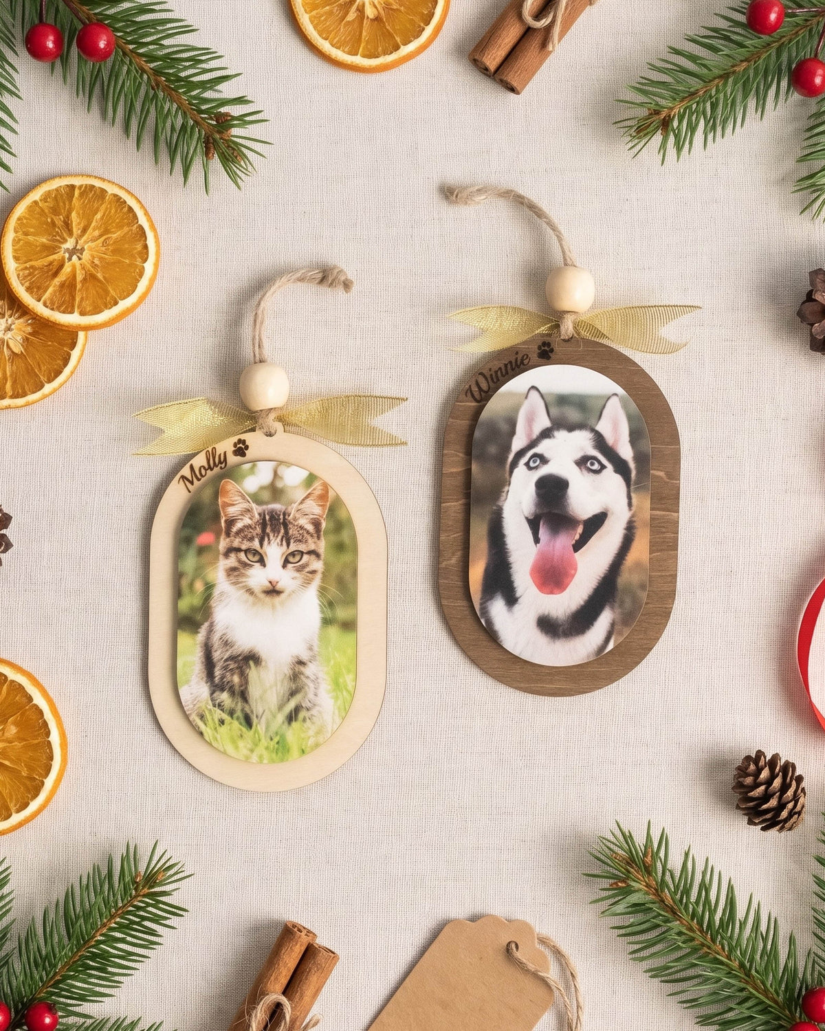 Pet Photo Ornament Wood, Cat Christmas Ornament for Pet Memorial B75
