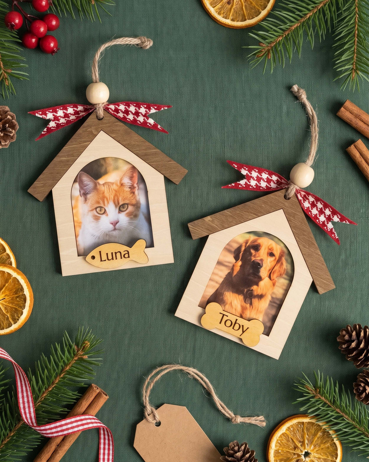 Pet Photo Ornament Wood, Cat Christmas Ornament for Pet Memorial B73