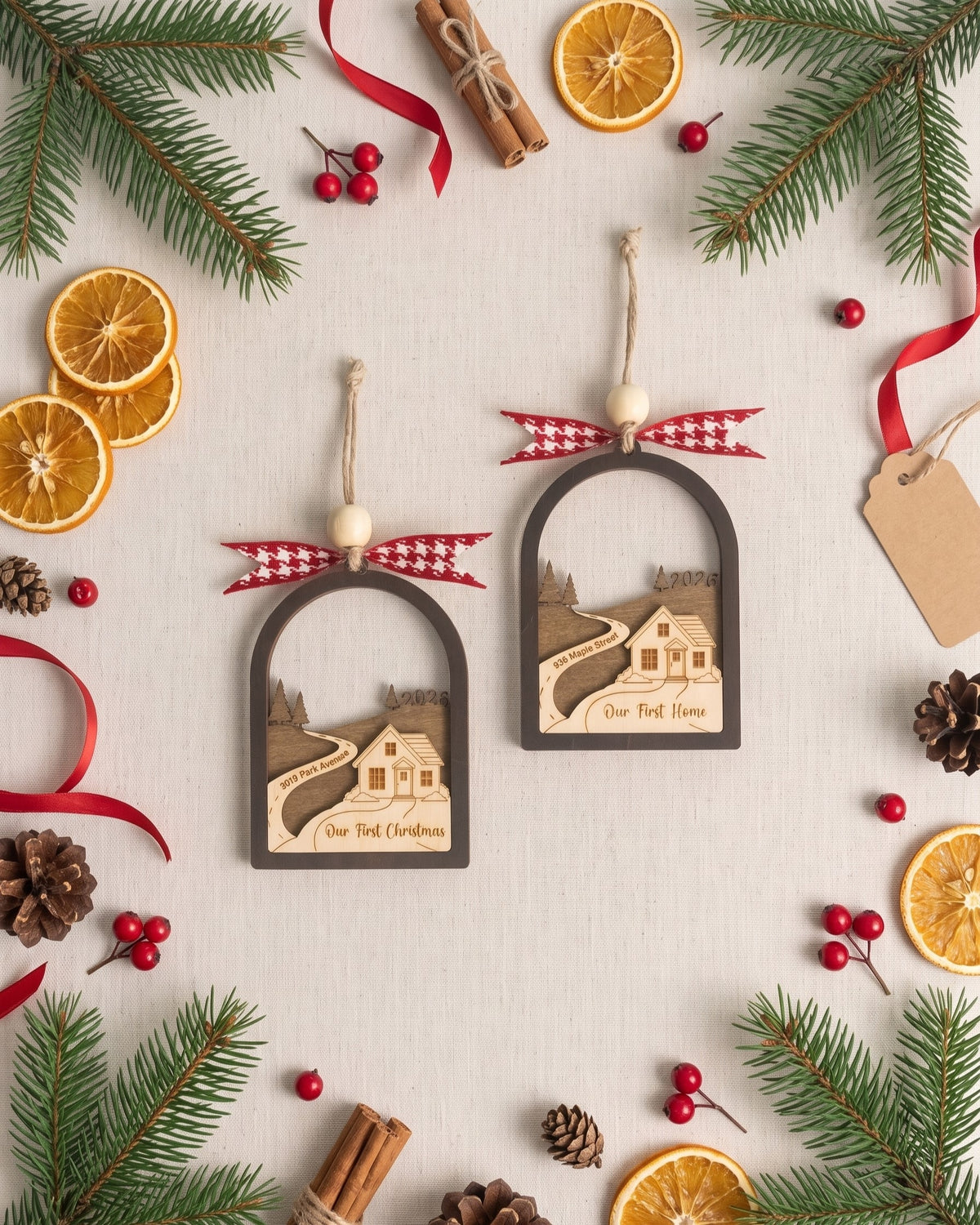 First Home Ornament Wood and Custom Address Ornament for Tree B51