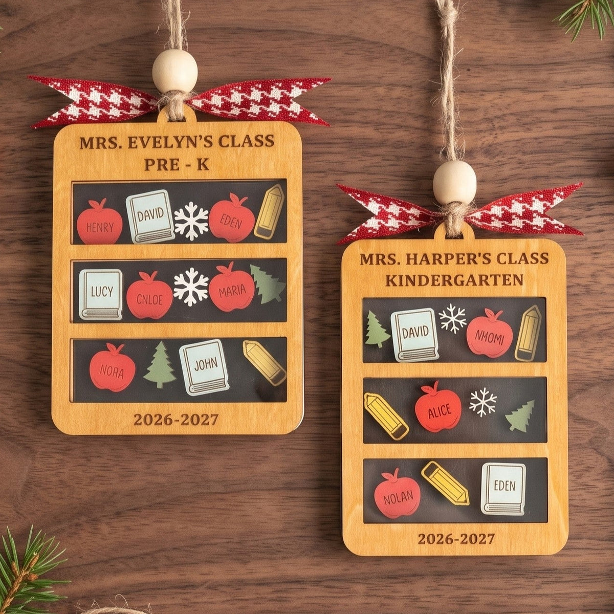 Teacher Shaker Ornament Wood and Teacher Christmas Gift for Tree B50