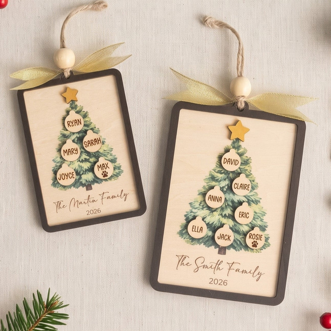 Family Tree Ornament Wood, Family Christmas Gift for Tree B56