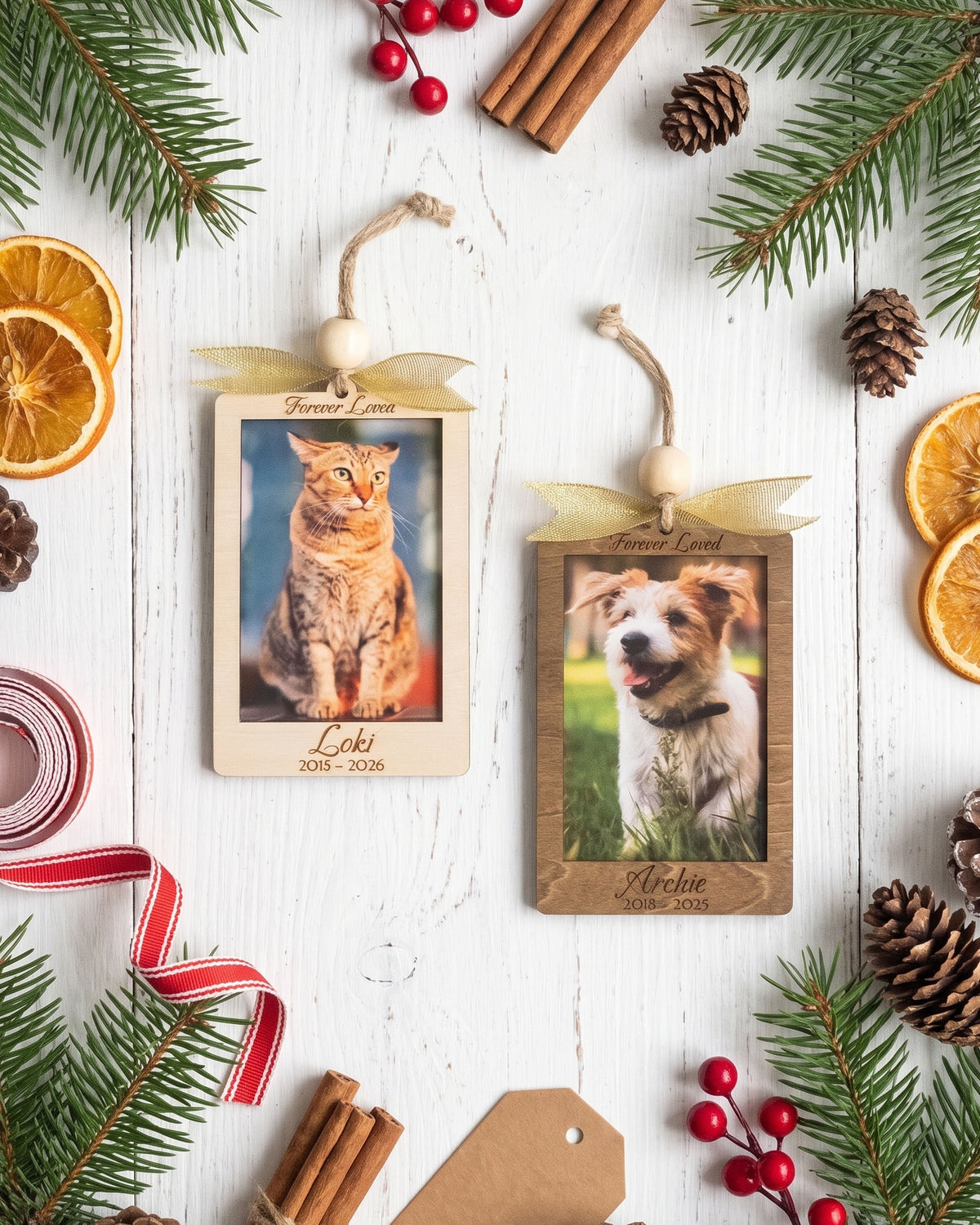 Pet Photo Ornament Wood, Custom Pet Photo Ornament for Tree B74