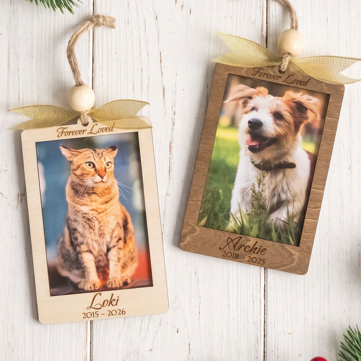 Pet Photo Ornament Wood, Custom Pet Photo Ornament for Tree B74