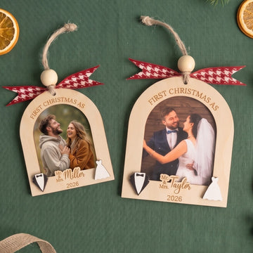 Married Photo Ornament Wood and First Christmas Married Ornament B49