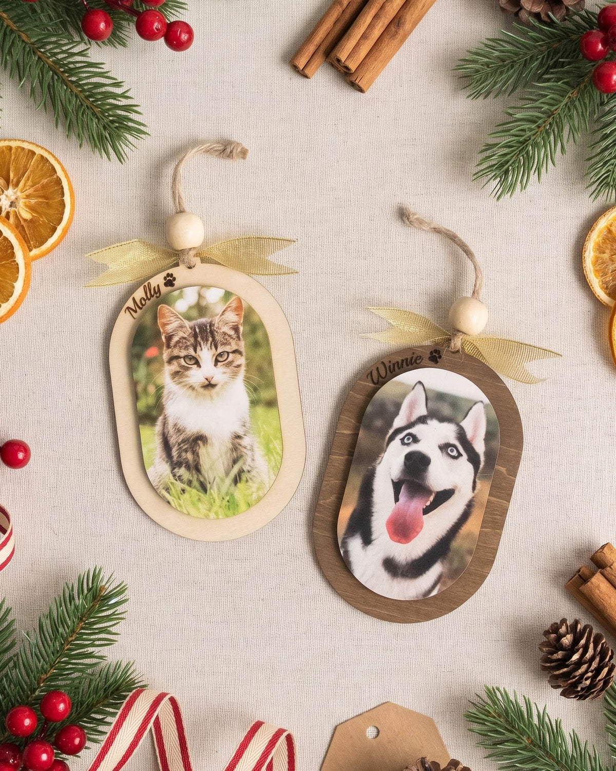 Pet Photo Ornament Wood, Cat Christmas Ornament for Pet Memorial B75