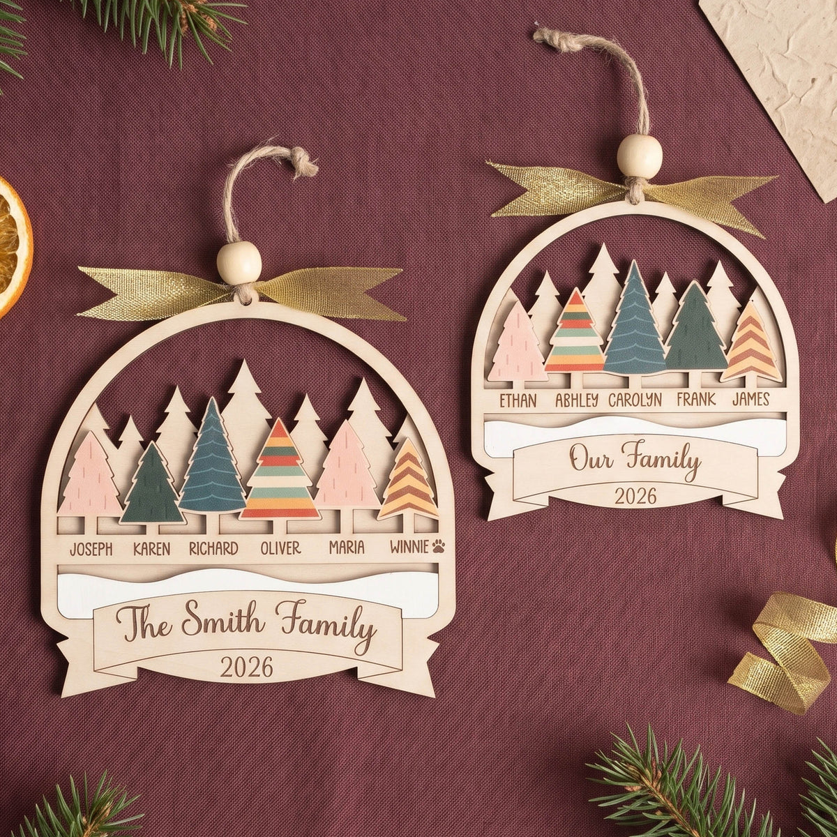 Family Trees Ornament Wood, Christmas Tree Ornament Decor B71