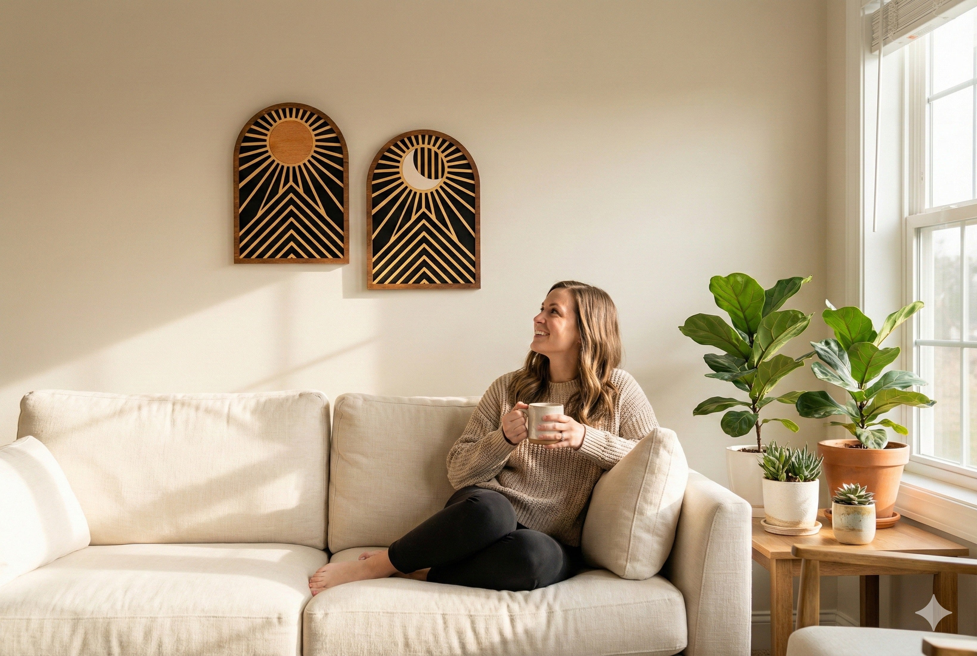 Illuminate Your Space with Celestial Sun and Moon Wooden Wall Art R09