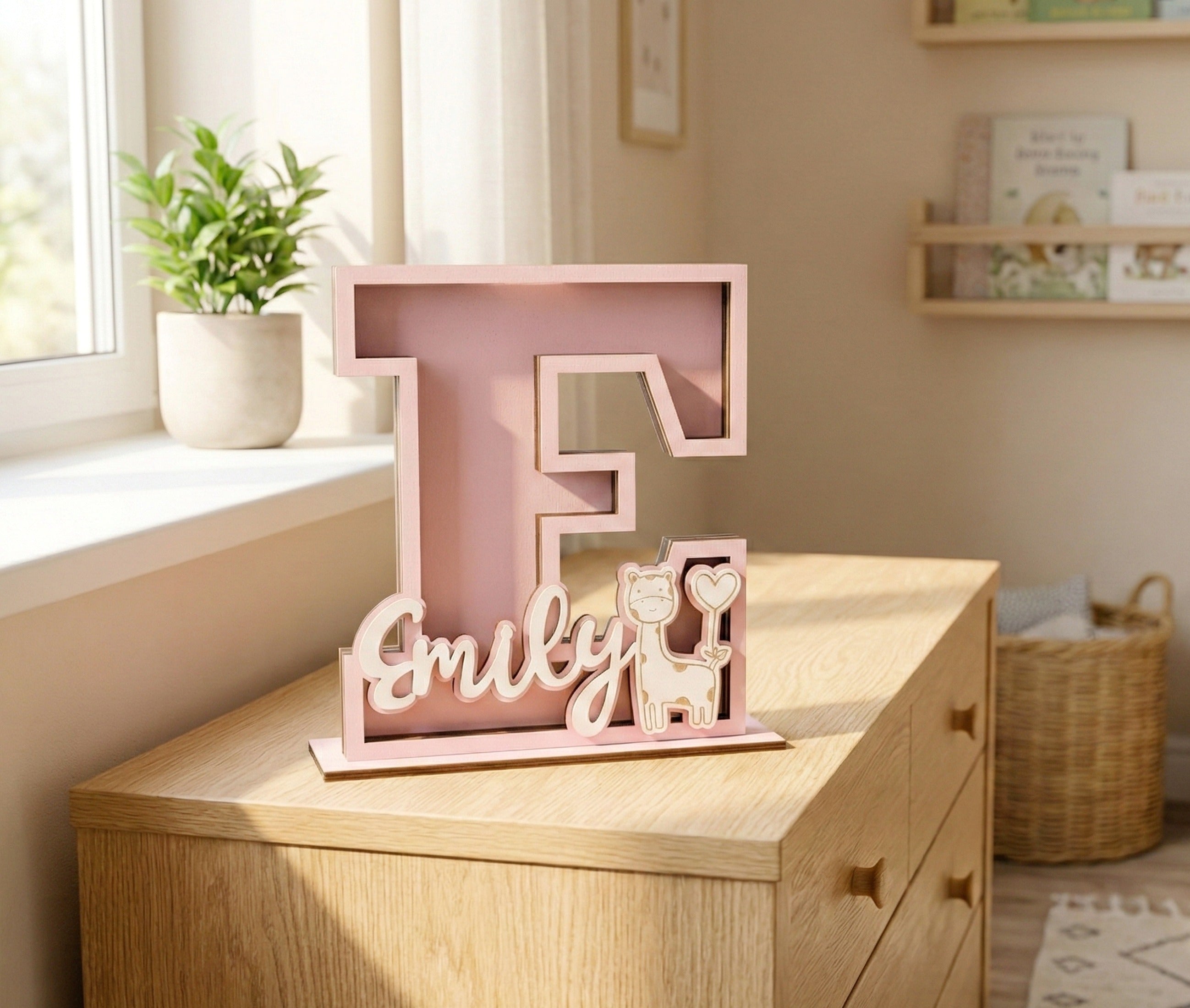 Personalized Letter Piggy Bank Wood Acrylic for Kids Room R16