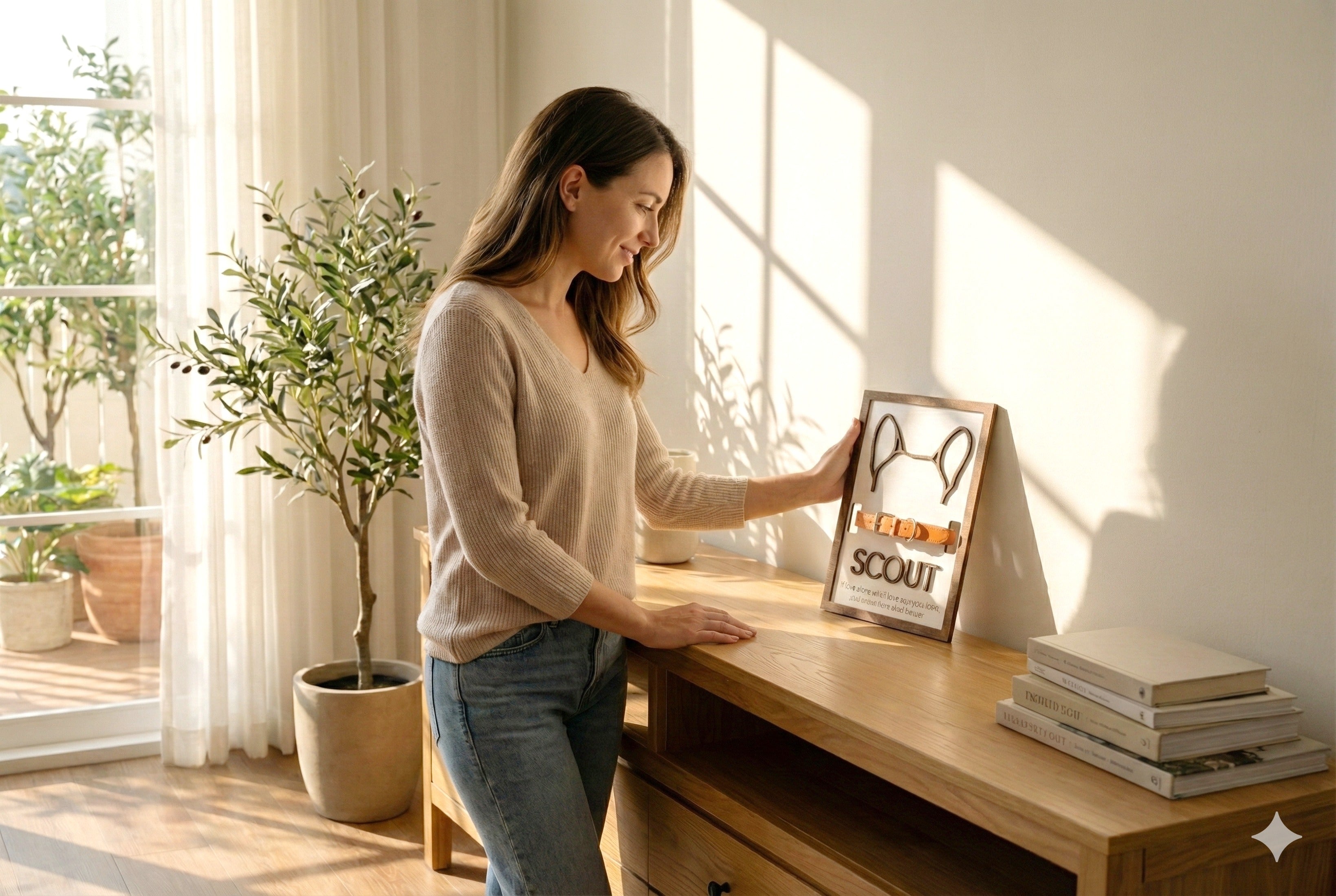 Dog Ear Drawing Framed Wood Sign for Pet Memorial Gift R17