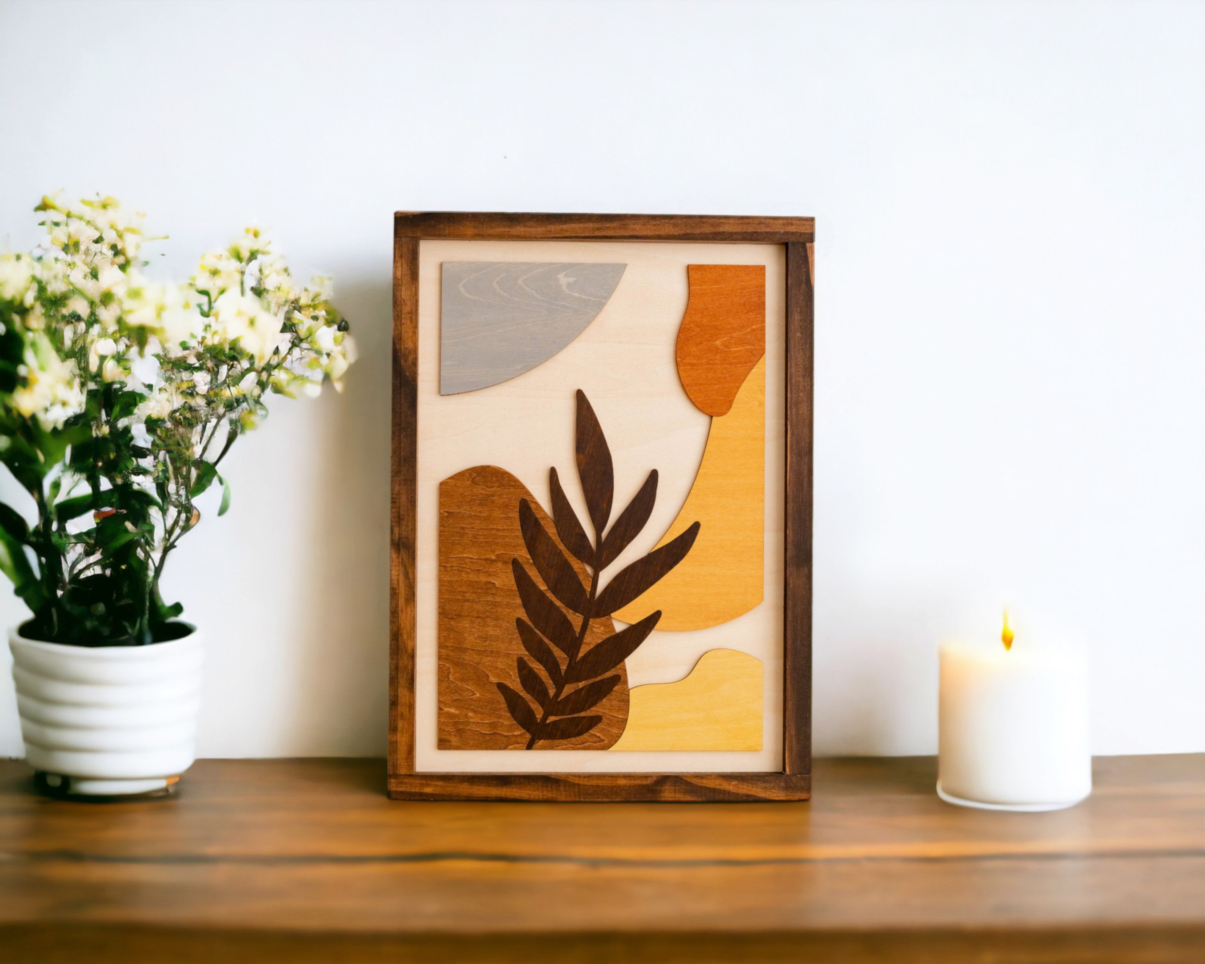 Bohemian Tropical Leaf Wooden Wall Art for Boho Home Decor R24