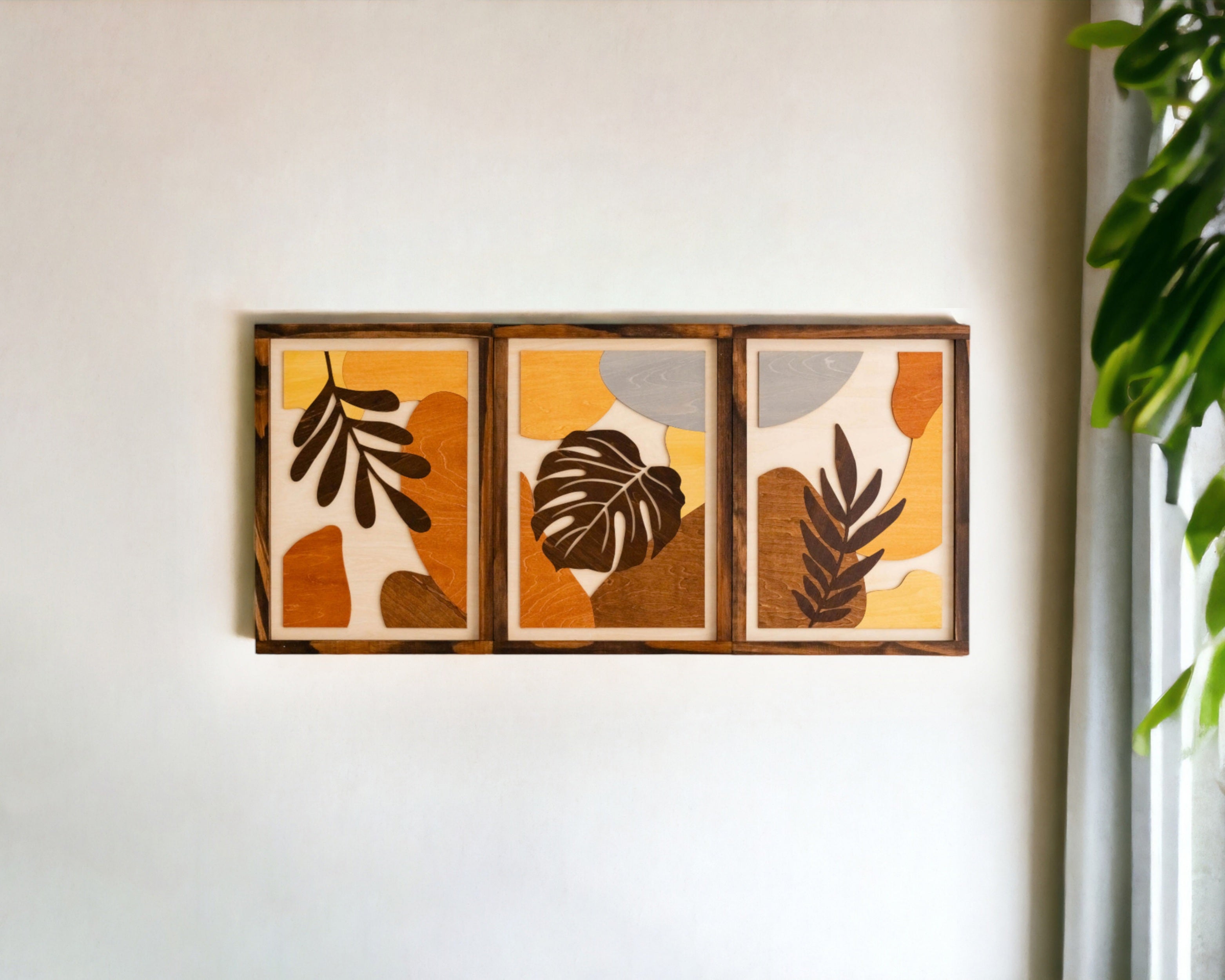 Bohemian Tropical Leaf Wooden Wall Art for Boho Home Decor R24