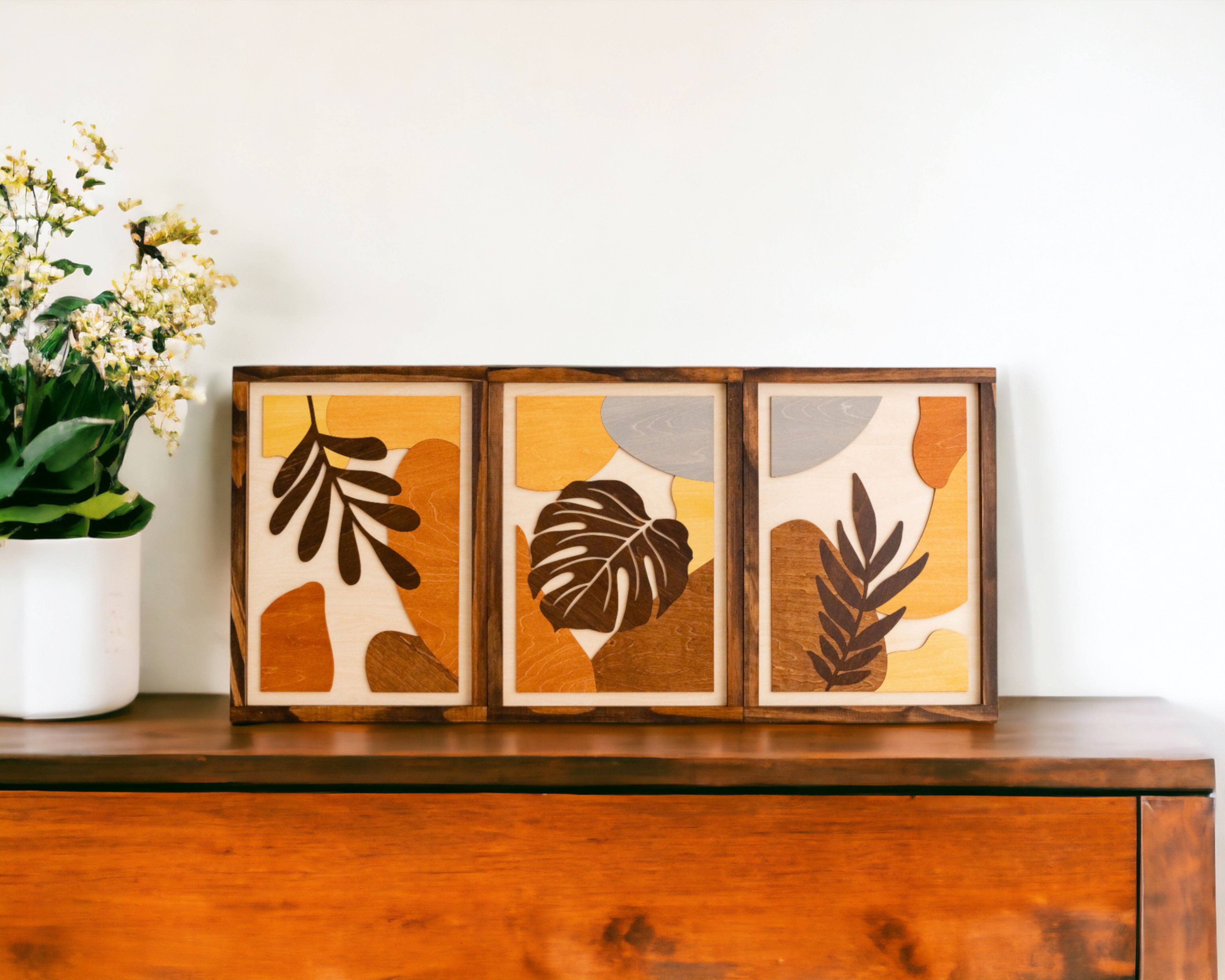 Bohemian Tropical Leaf Wooden Wall Art for Boho Home Decor R24