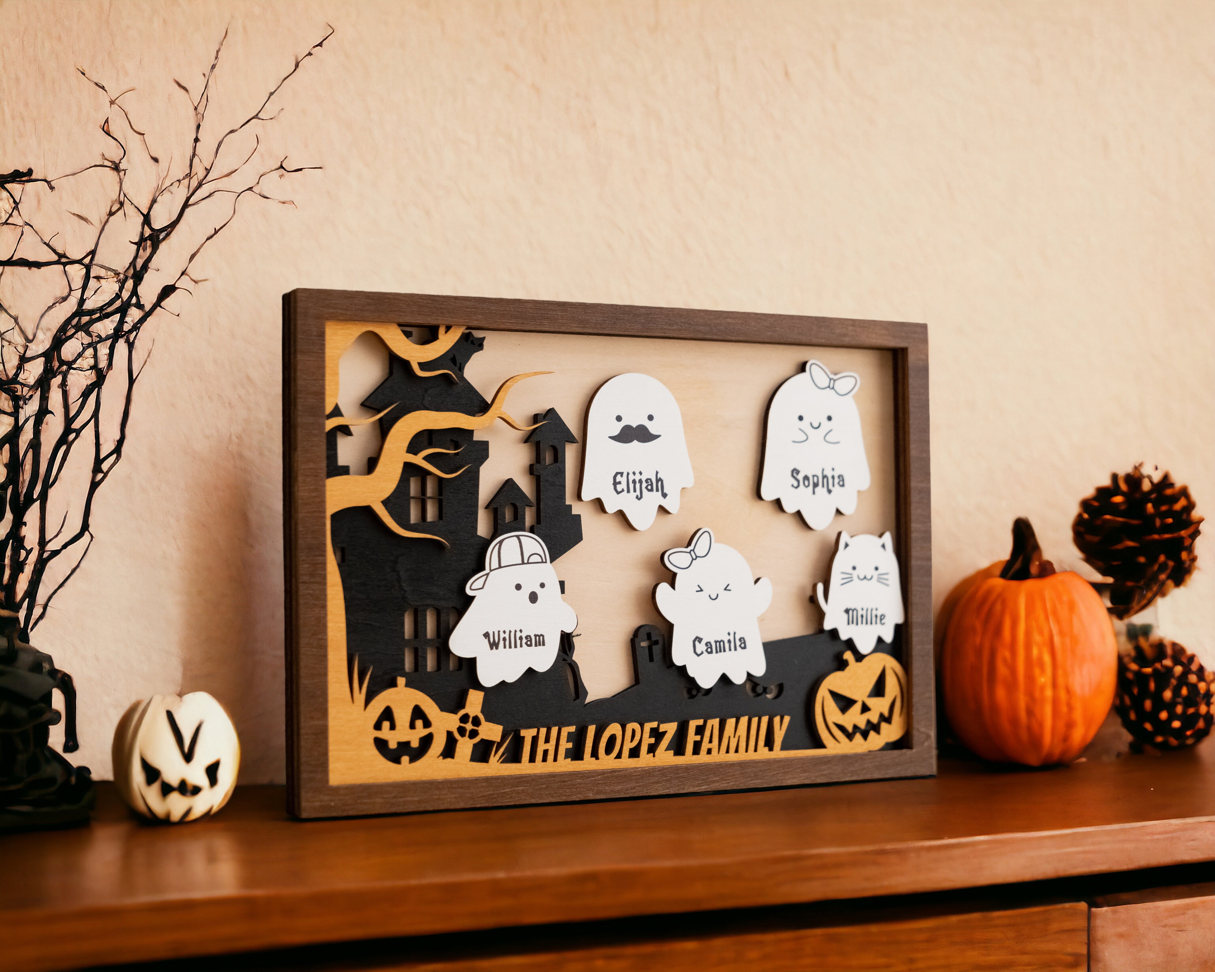 Personalized Wooden Halloween Table Decoration for a Spooky Touch