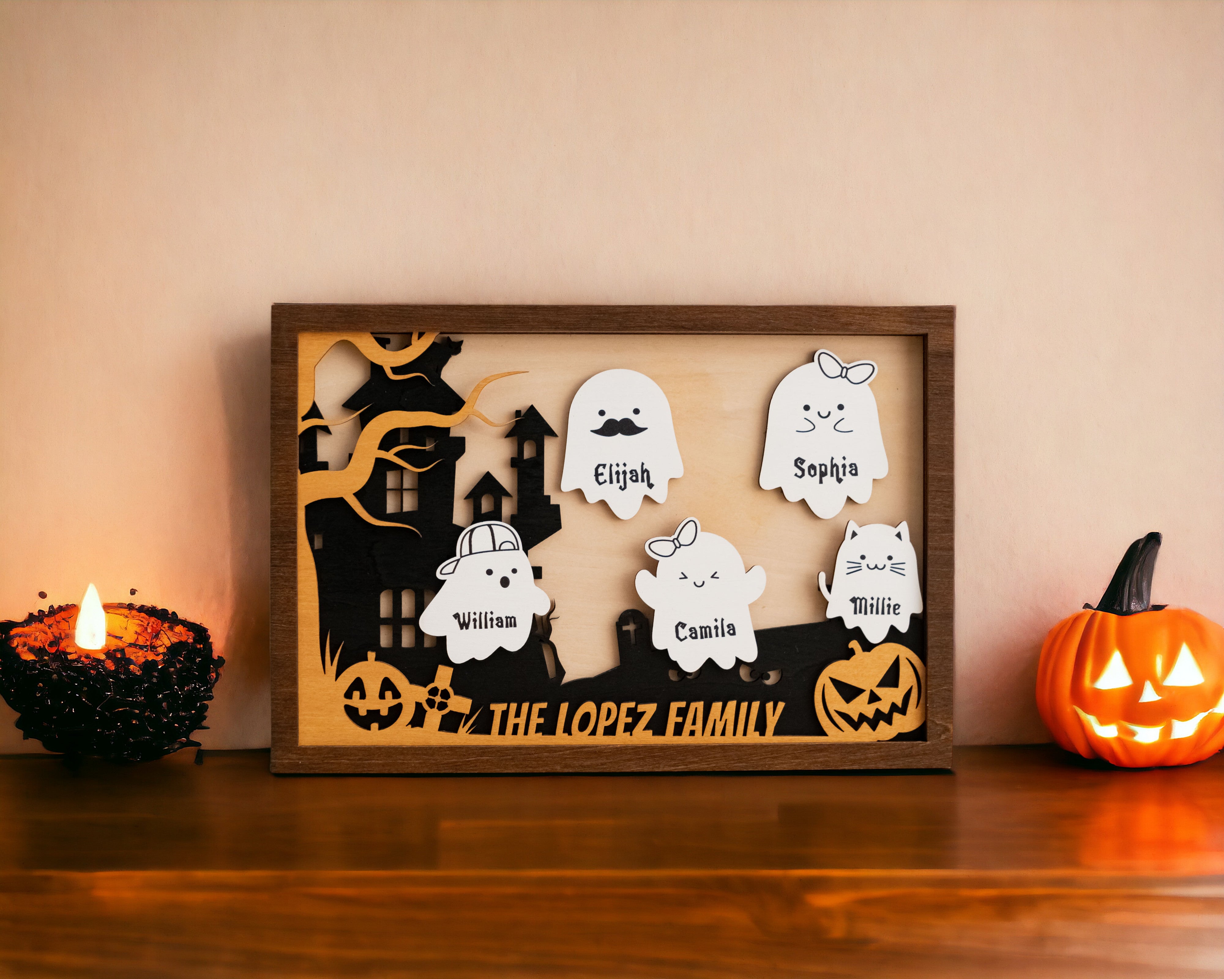 Customized Wooden Halloween Table Accent for a Spooky Celebration