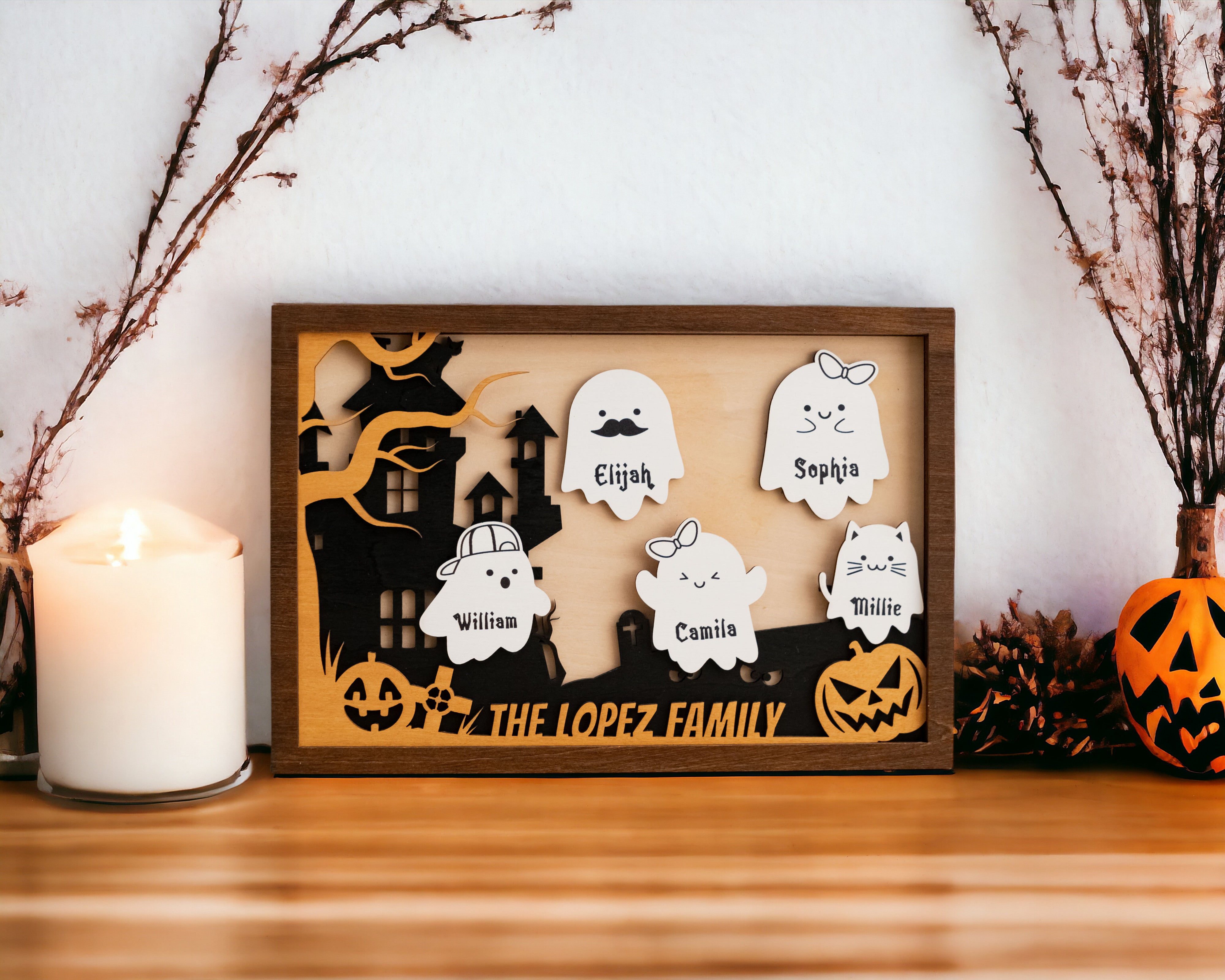 Personalized Wooden Halloween Table Decoration for a Spooky Touch