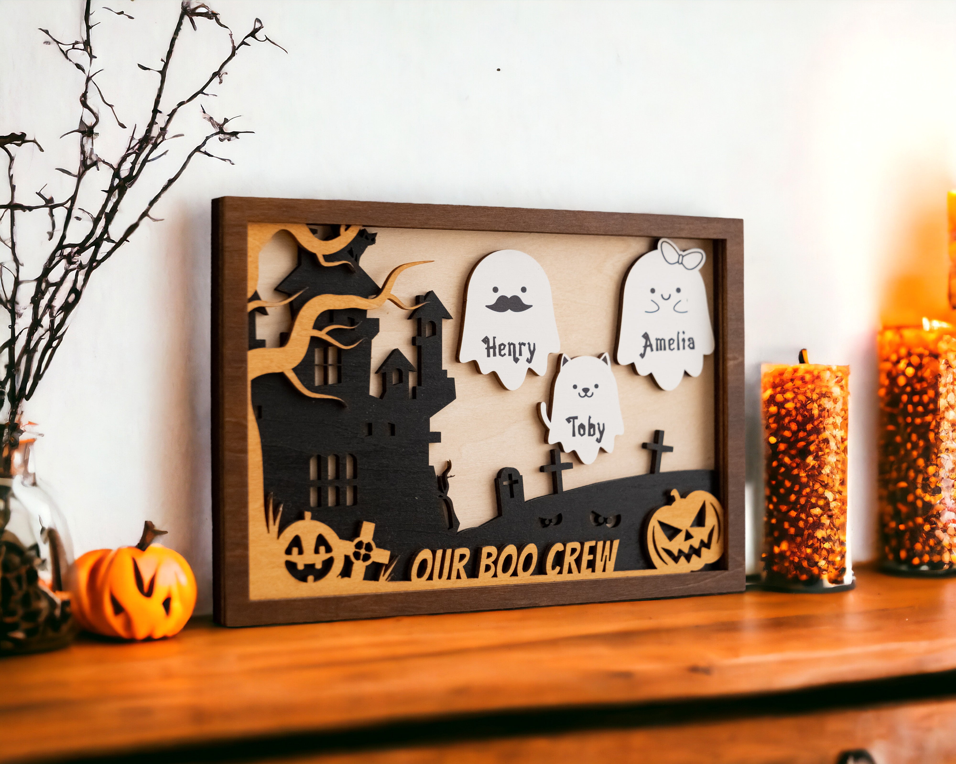 Personalized Wooden Halloween Table Decoration for a Spooky Touch