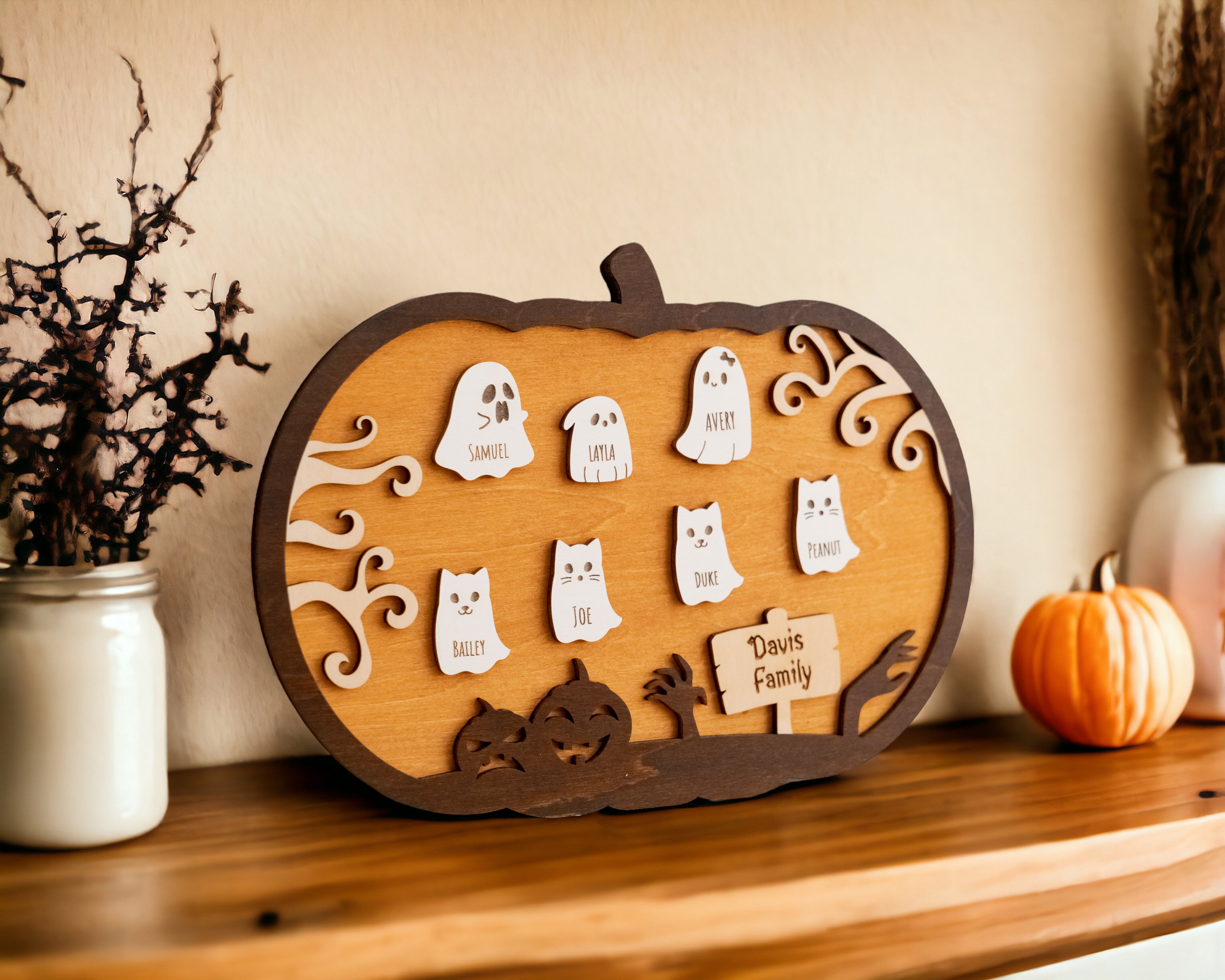 Personalized Wooden Pumpkin for Fall Table Decor