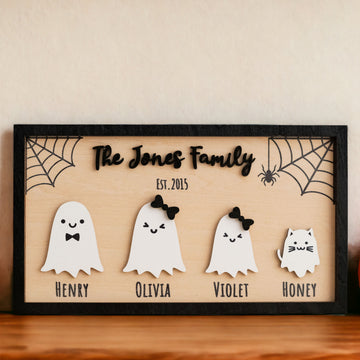 Personalized Halloween Ghost Family Sign Wood for Decor R43