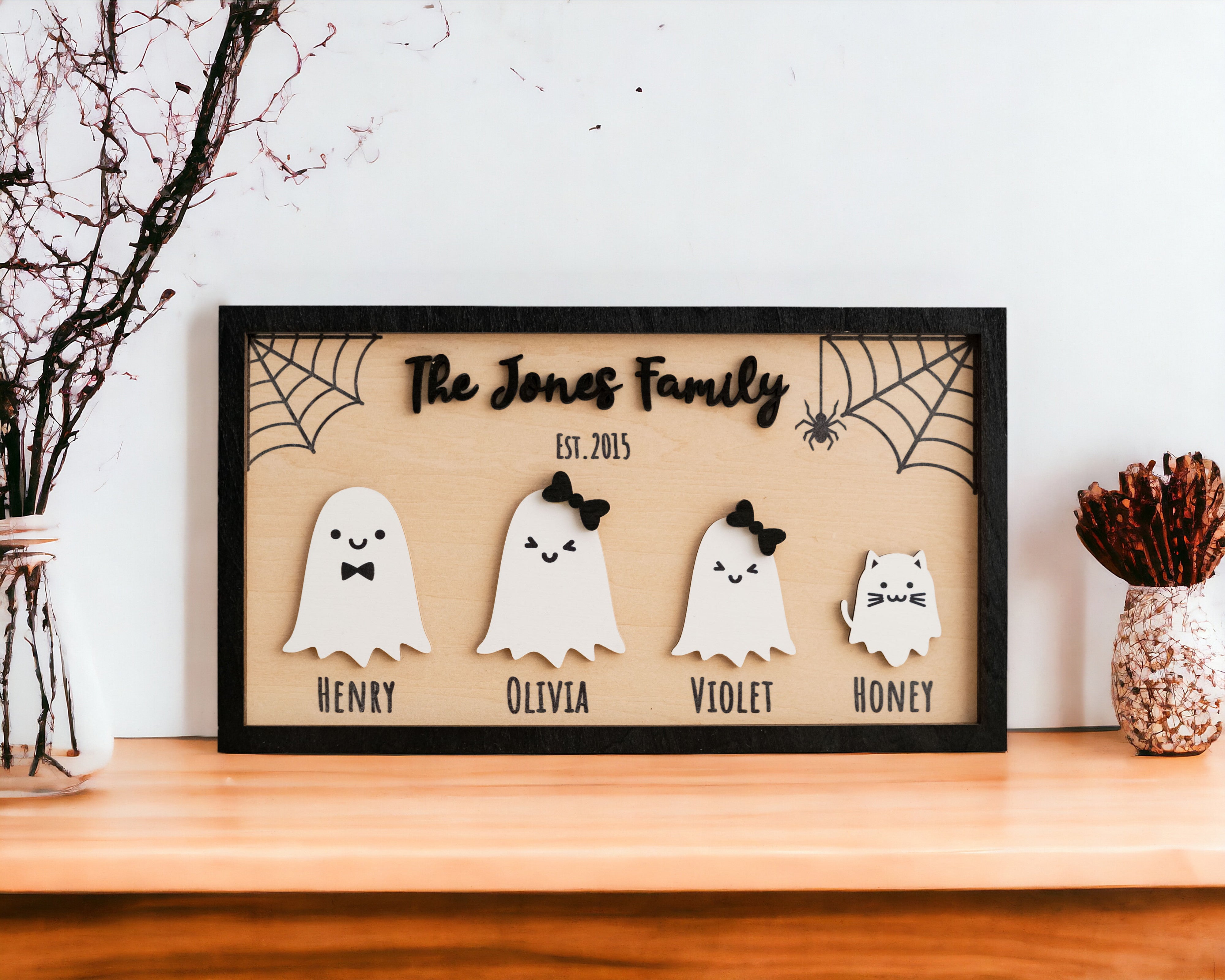 Halloween Ghost Family Wooden Sign for Table Decor R43
