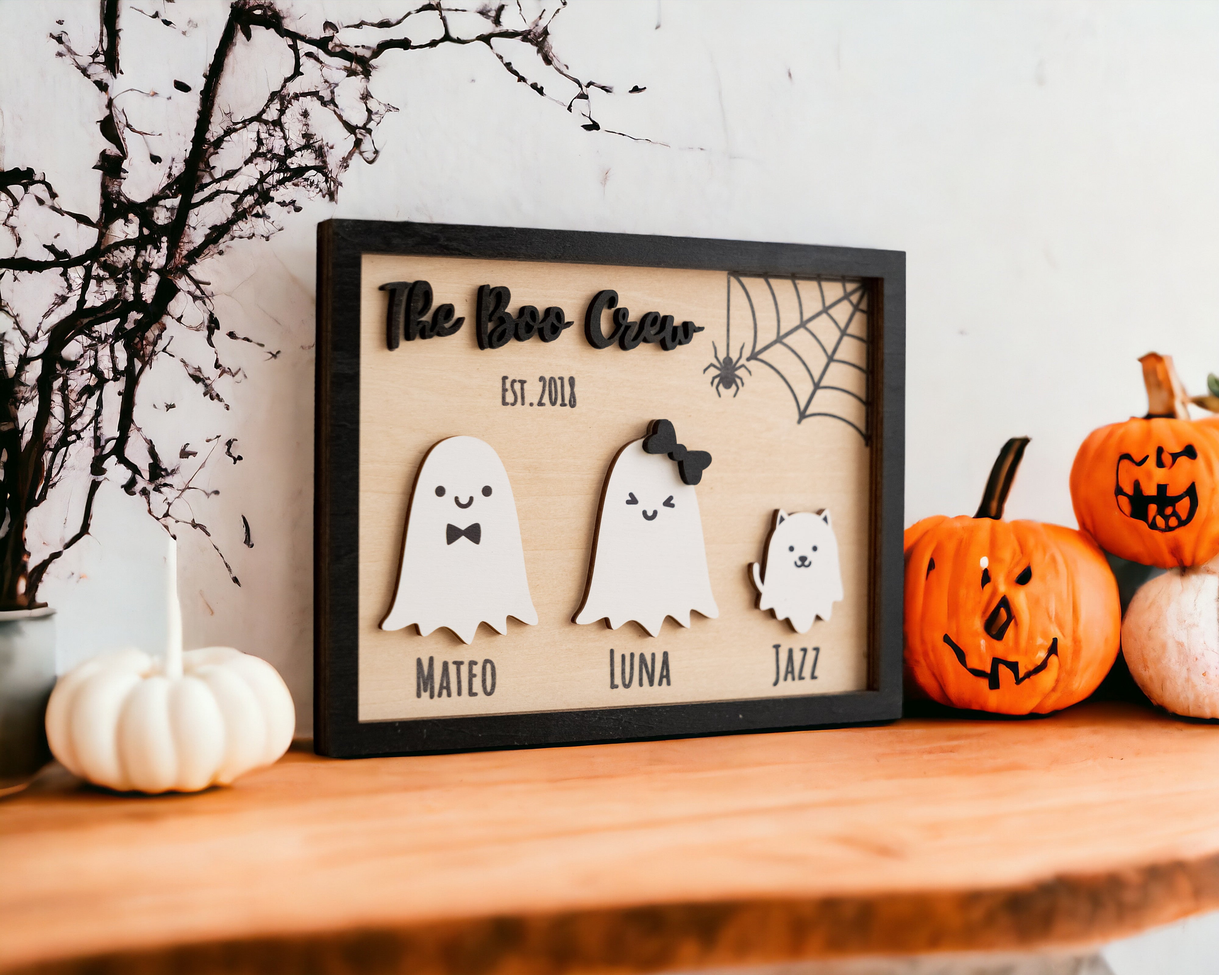 Halloween Ghost Family Wooden Sign for Table Decor R43