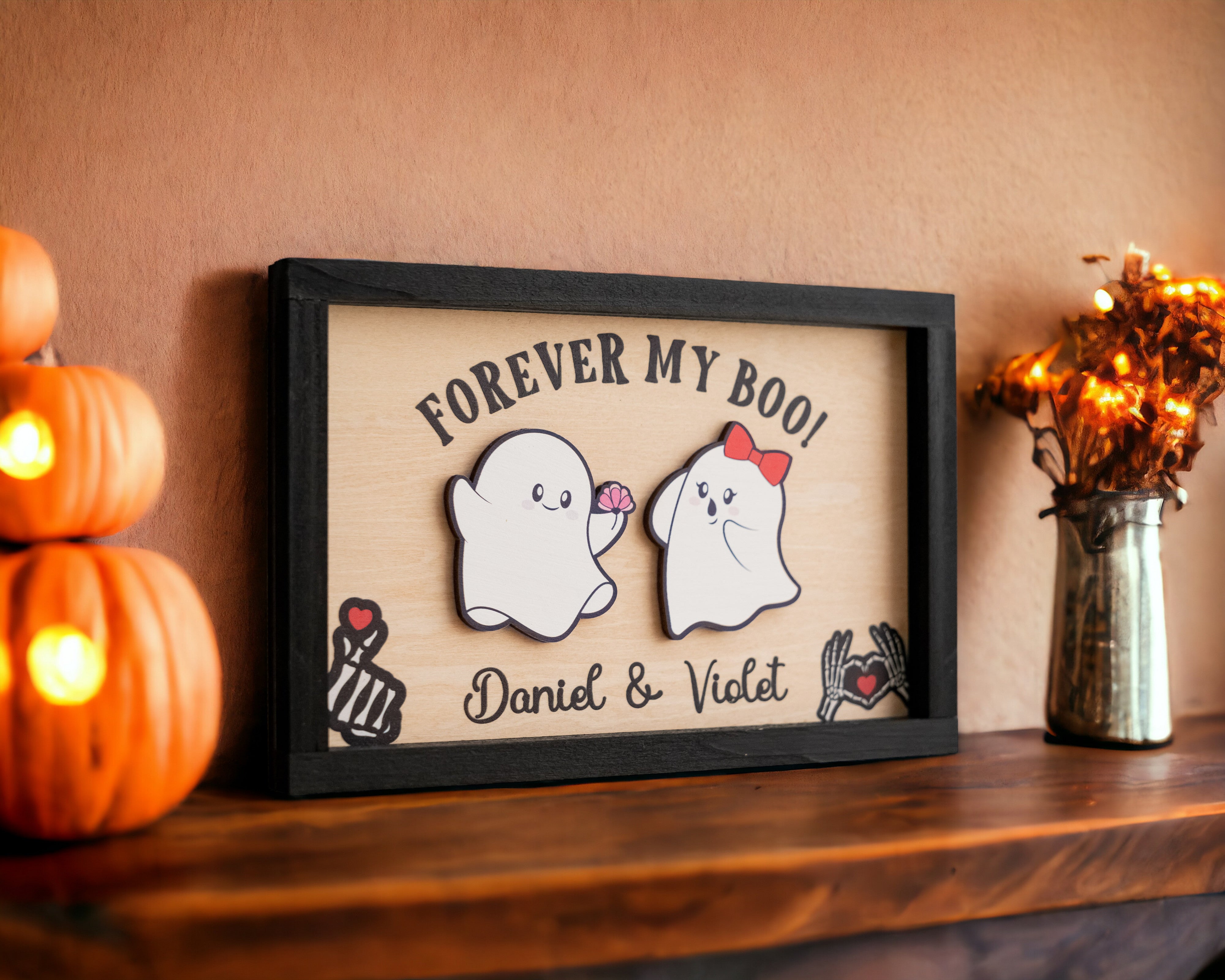 Custom Wooden Halloween Couple Table Accent for a Spooky and Romantic Touch