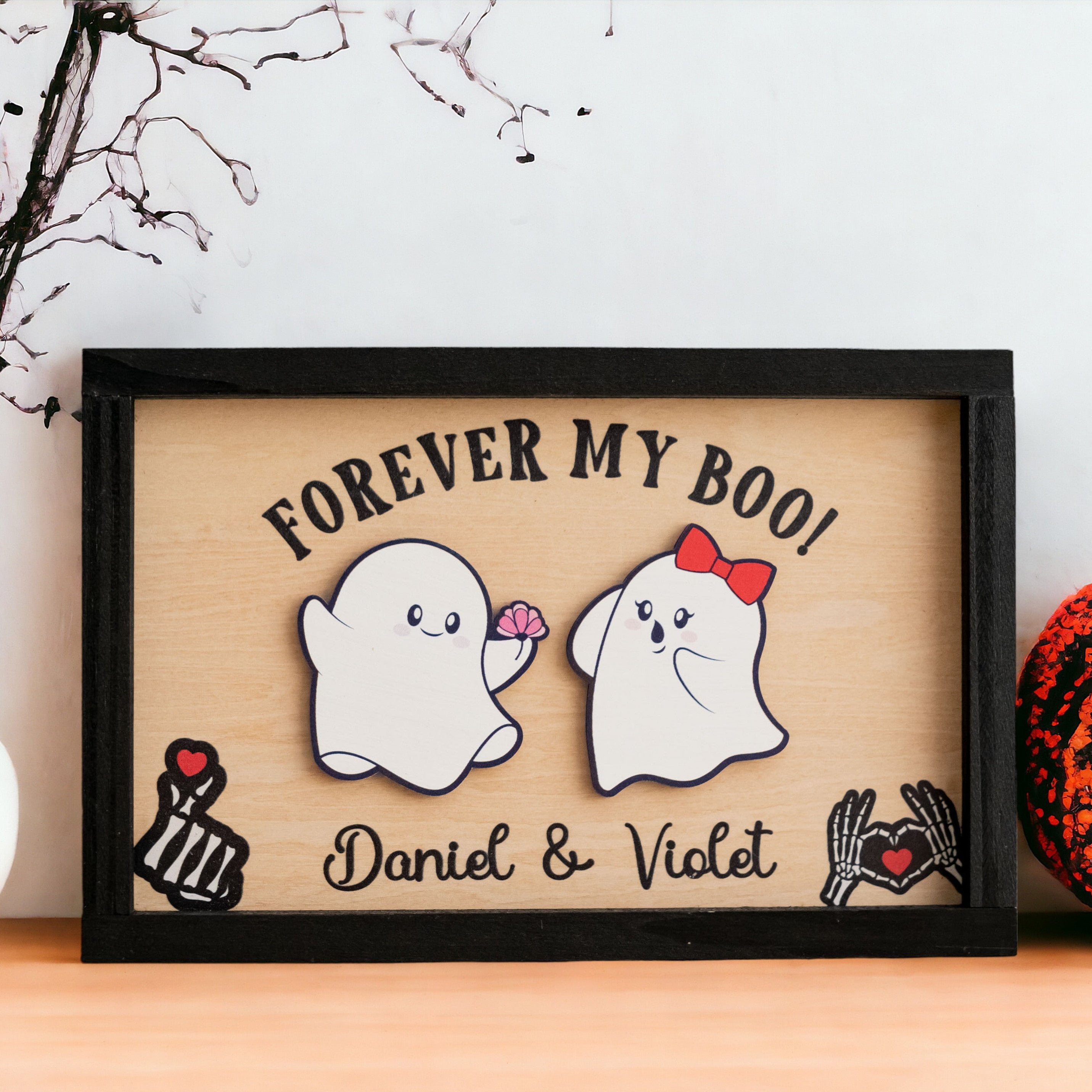 Custom Wooden Couple Halloween Table Decoration for Spooky Love