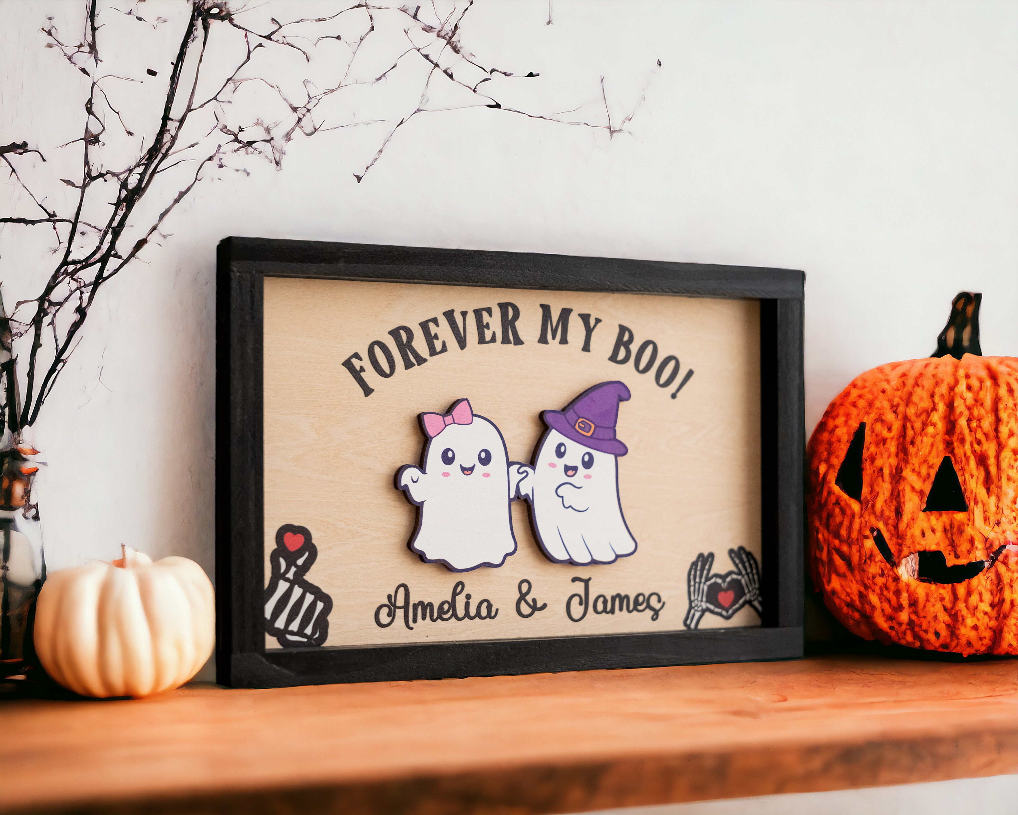 Custom Wooden Couple Halloween Table Decoration for Spooky Love