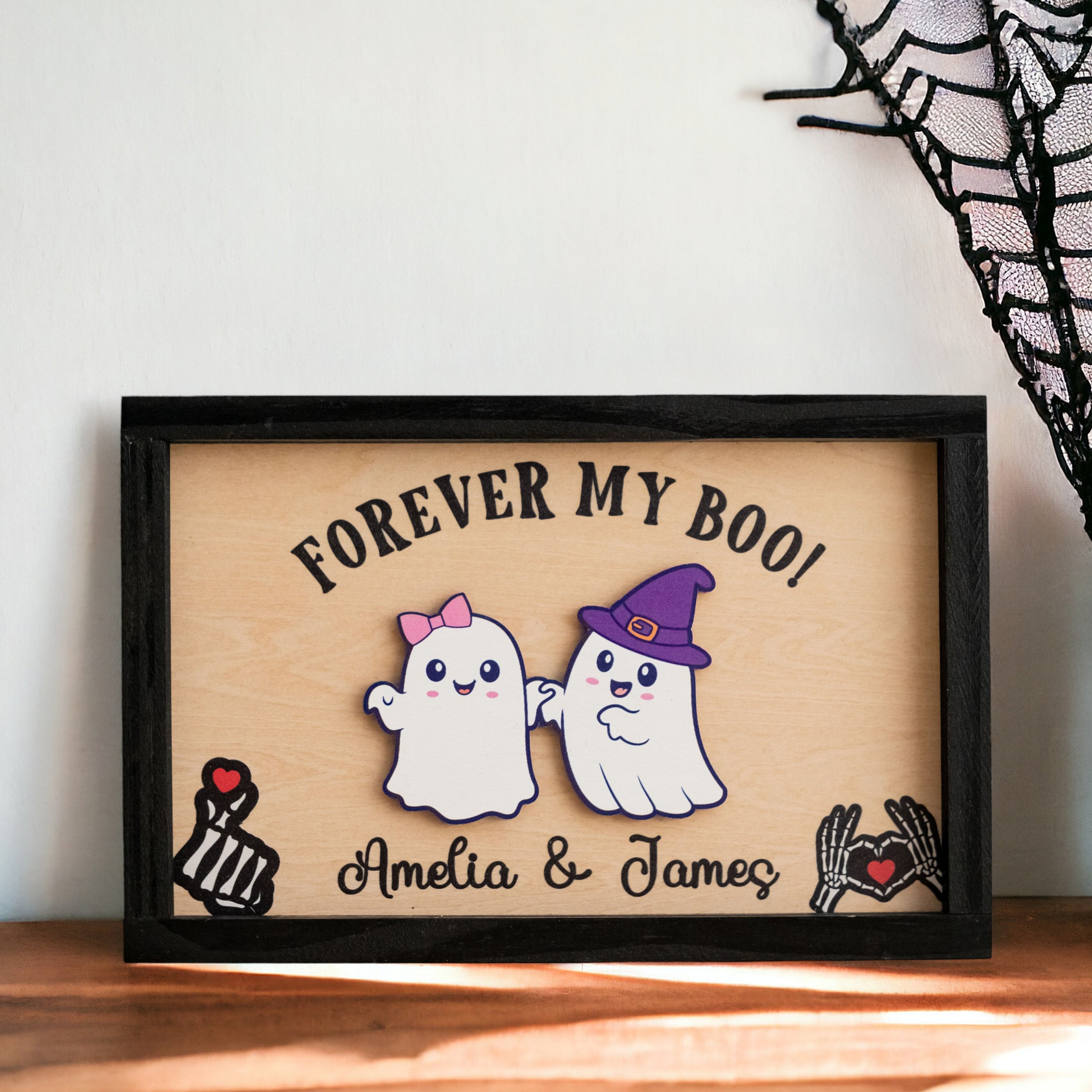 Custom Wooden Couple's Halloween Table Decoration for a Spooky Romance