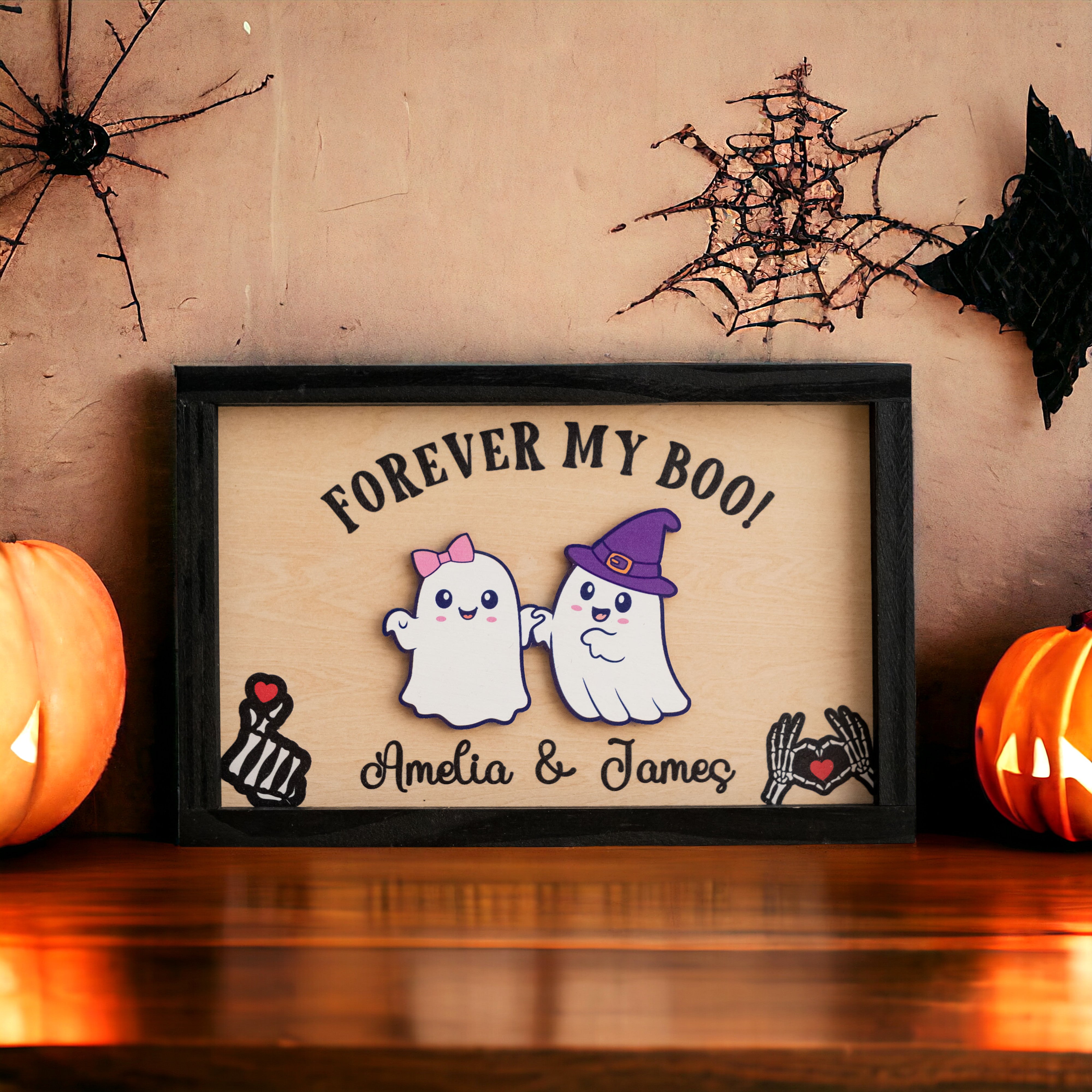 Custom Wooden Halloween Couple Table Accent for a Spooky and Romantic Touch