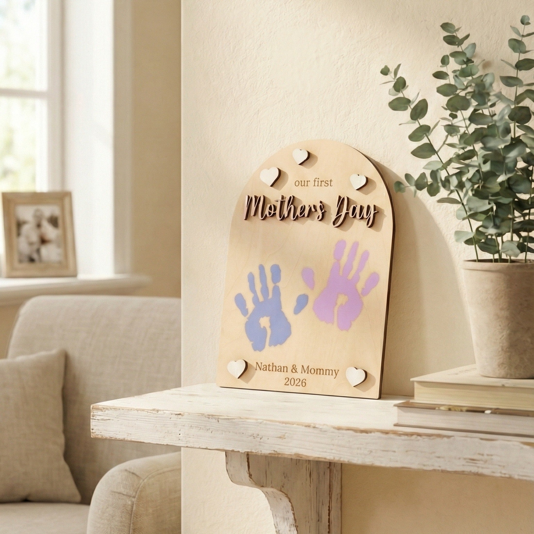 Mother’s Day Handprint Sign Wood Baby Handprint Keepsake Gift D61