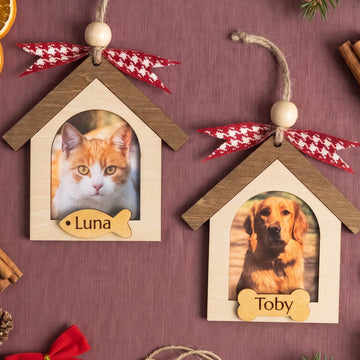 Pet Photo Ornament Wood, Cat Christmas Ornament for Pet Memorial B73