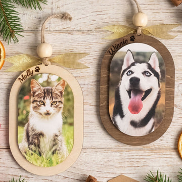 Pet Photo Ornament Wood, Pet Christmas Ornament for Dog Lovers B75