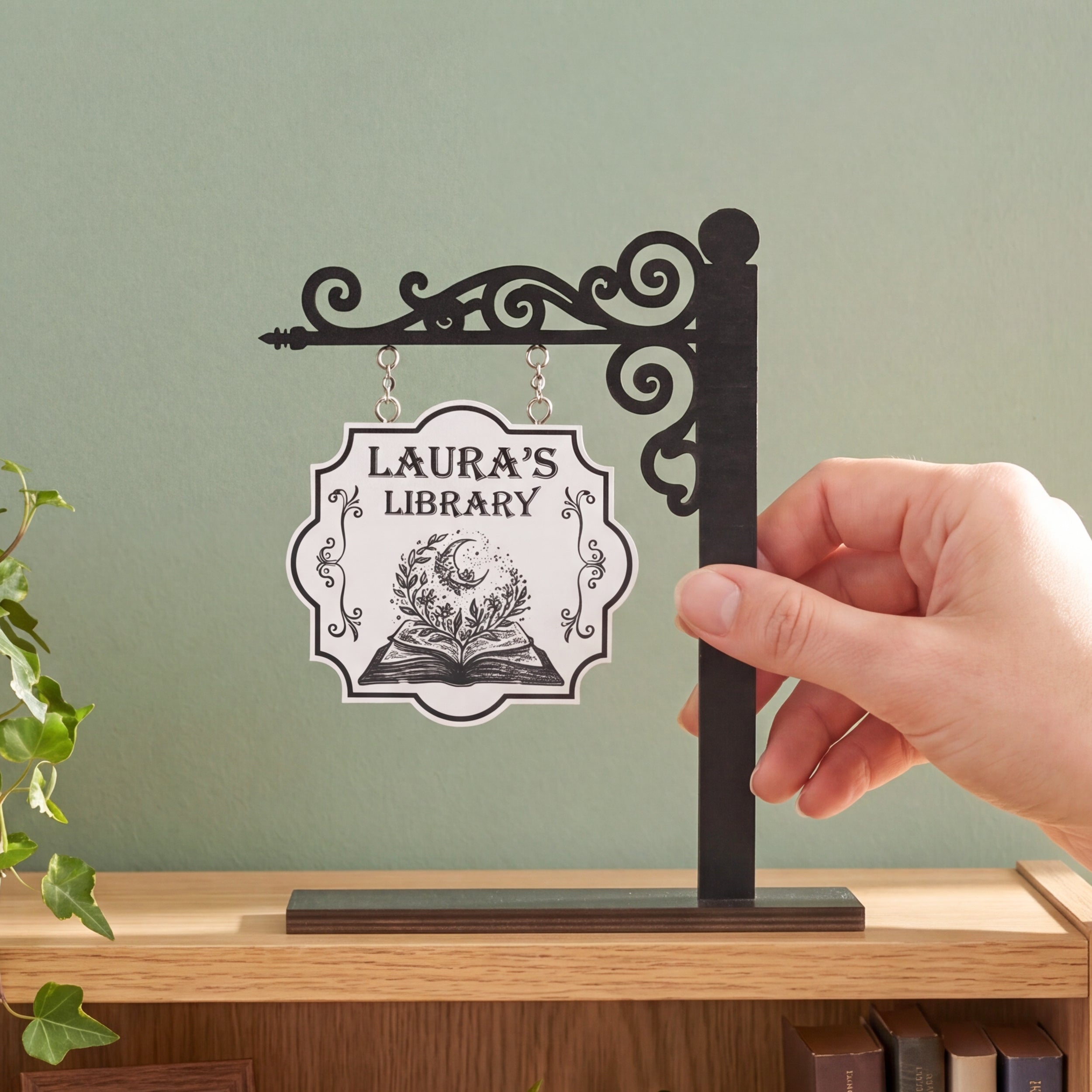 Personalized Library Hanging Wood Sign for Book Lovers B11