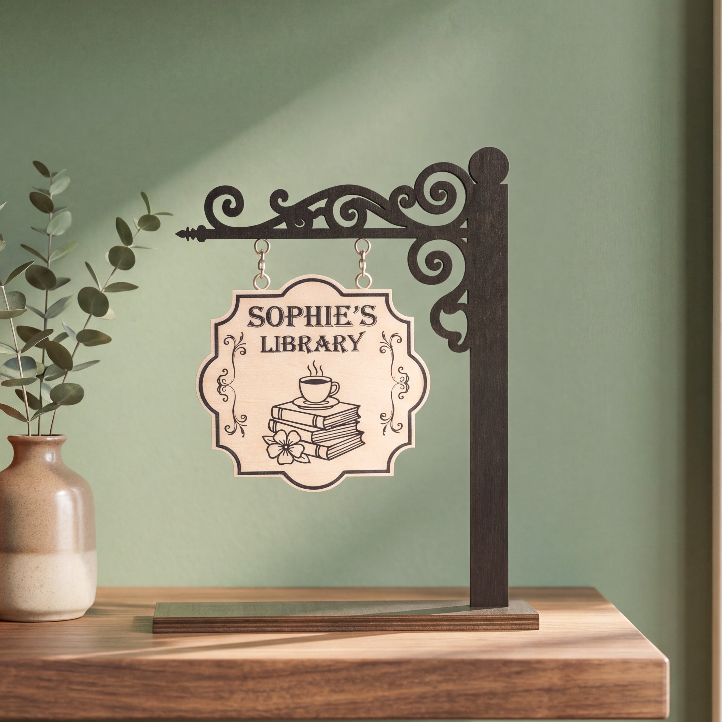 Personalized Library Hanging Wood Sign for Book Lovers B11