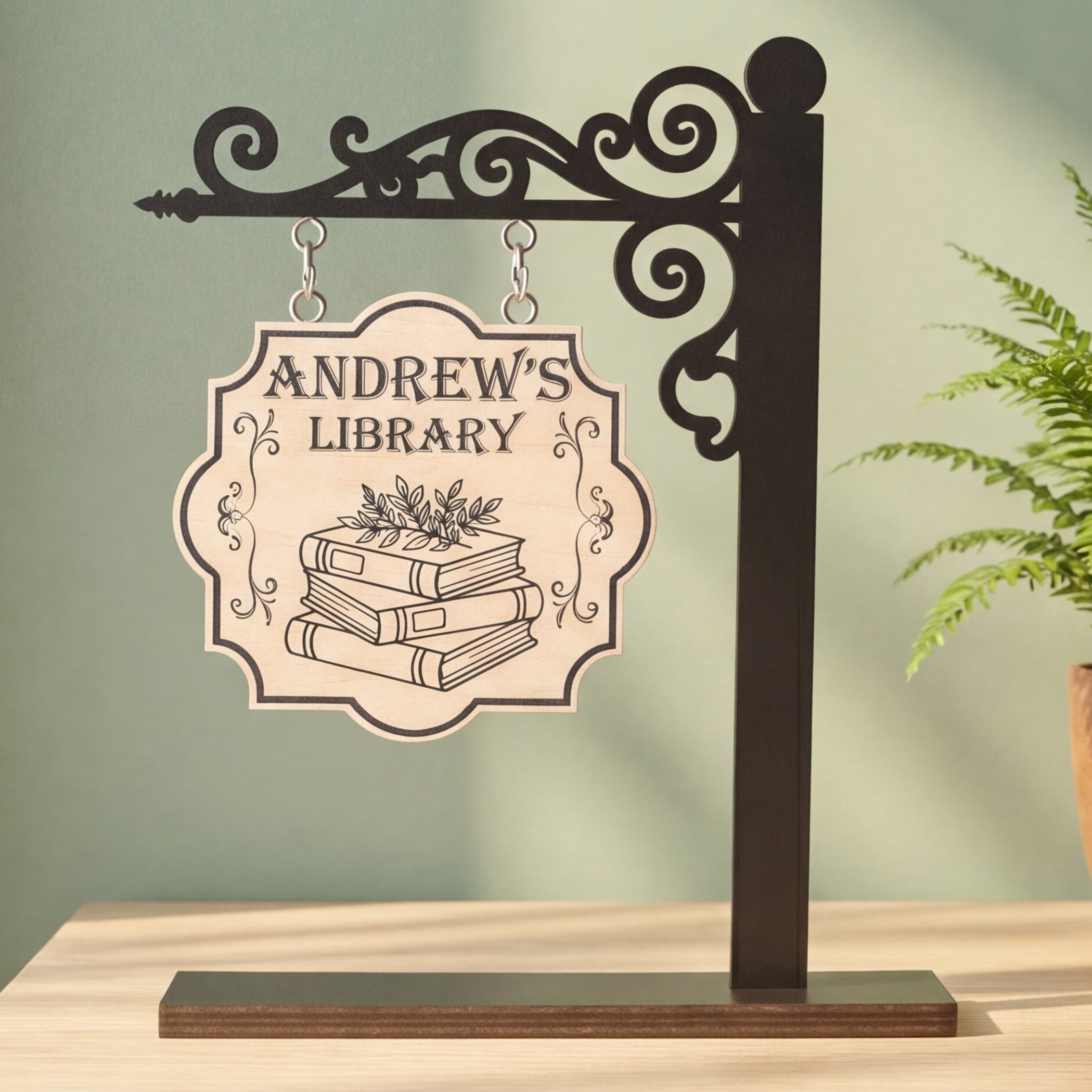 Personalized Library Hanging Wood Sign for Book Lovers B11