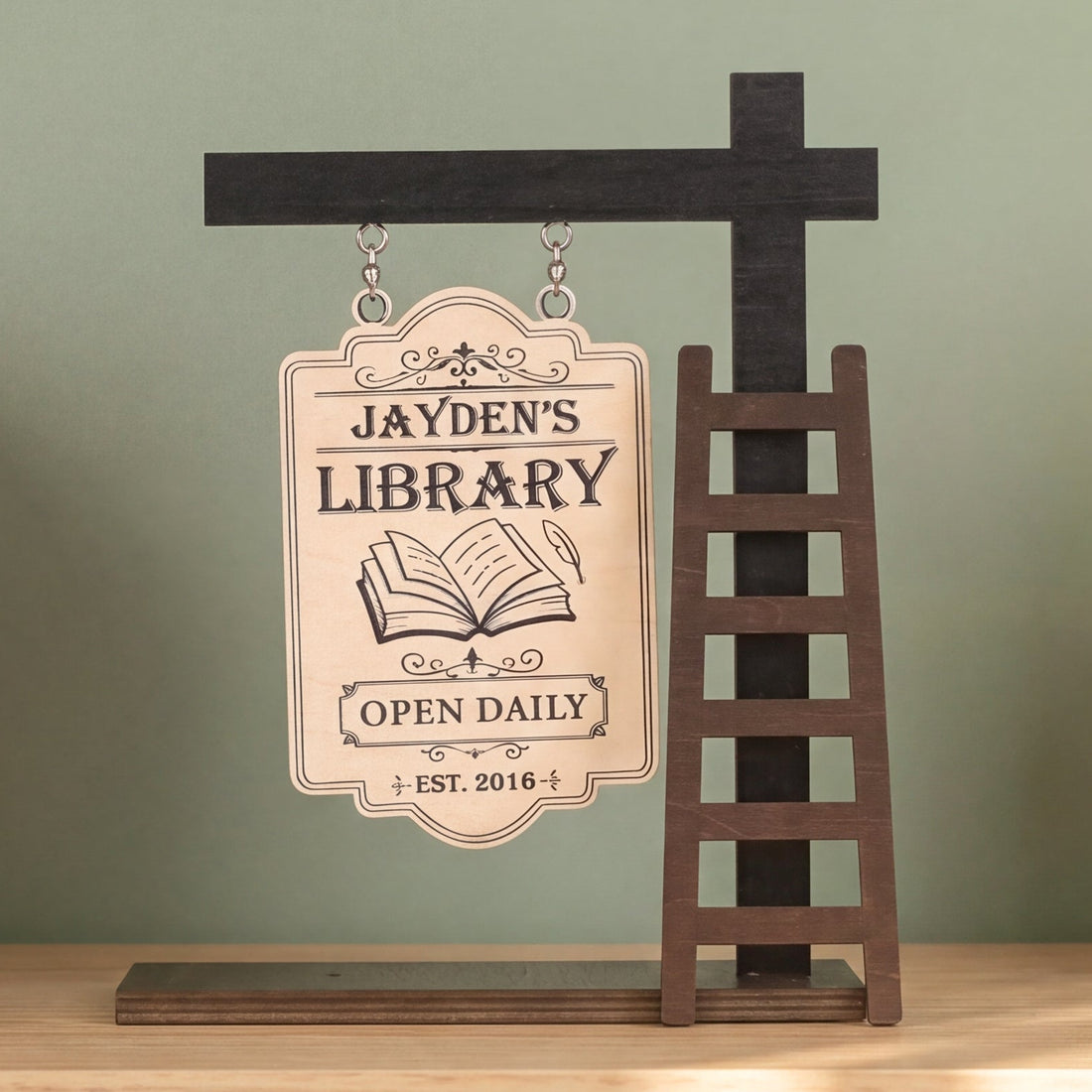 Personalized Library Hanging Wood Sign Home Library Decor B04