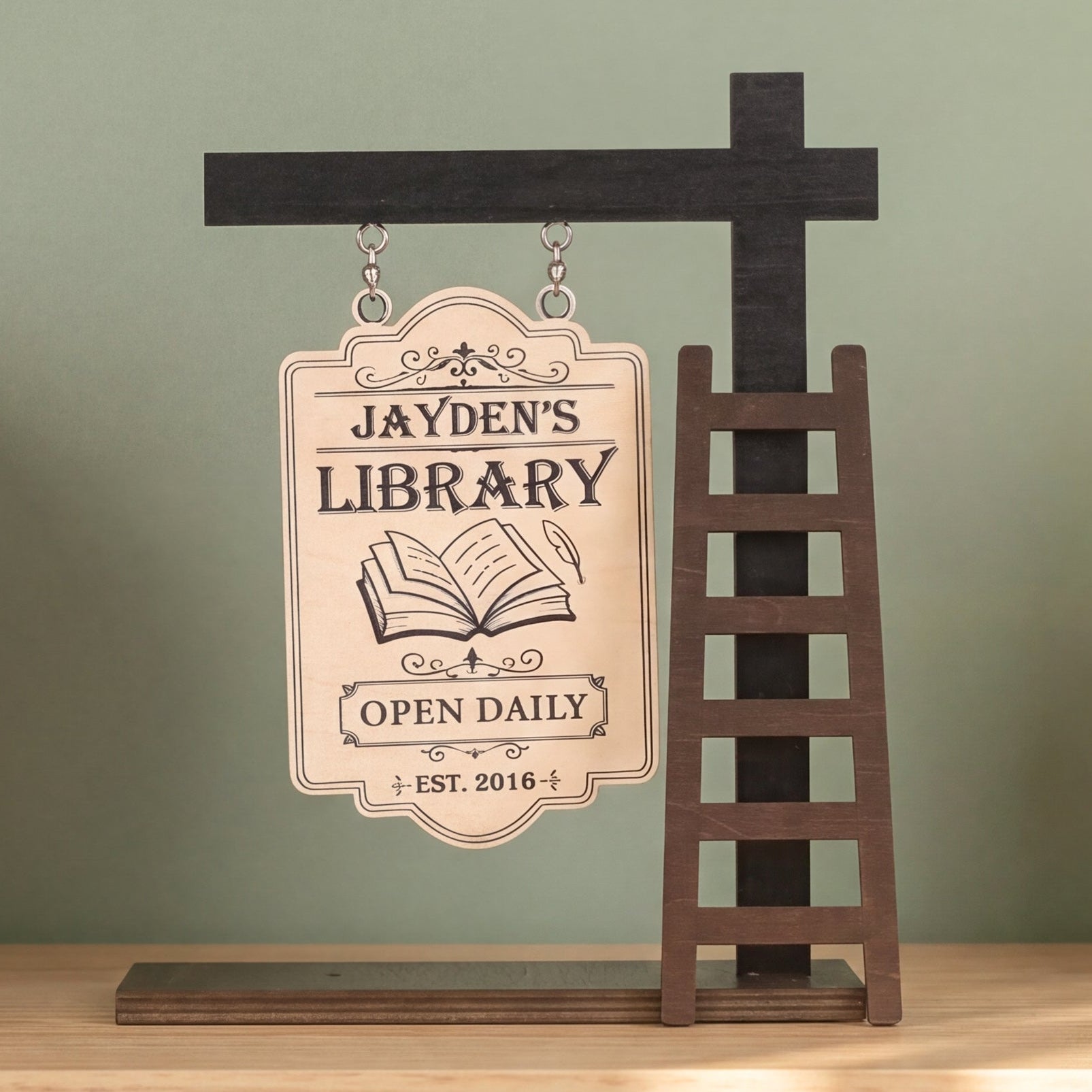 Personalized Library Hanging Wood Sign Reading Corner Decor B04