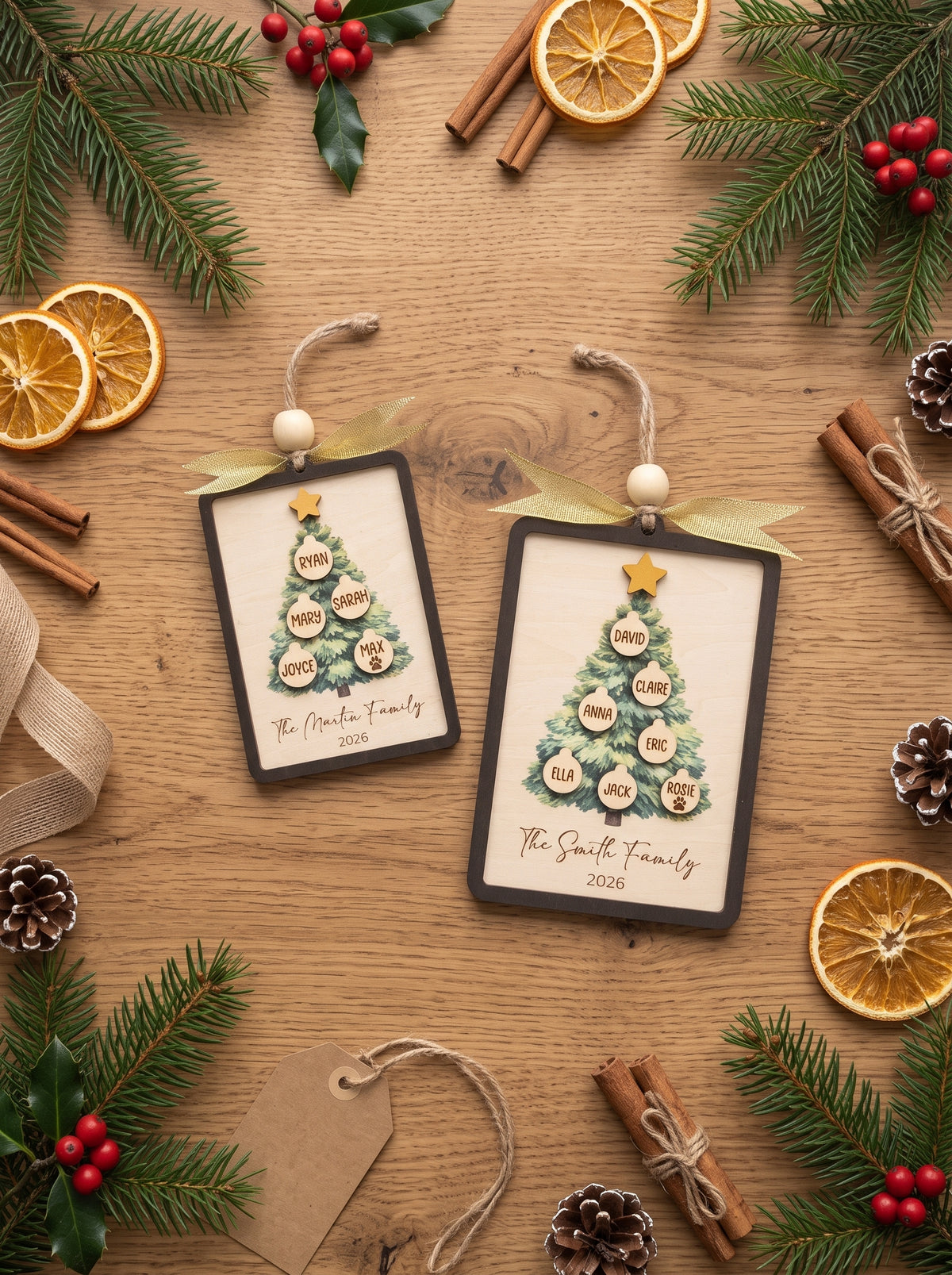 Family Tree Ornament Wood, Christmas Tree Ornament Decor B56
