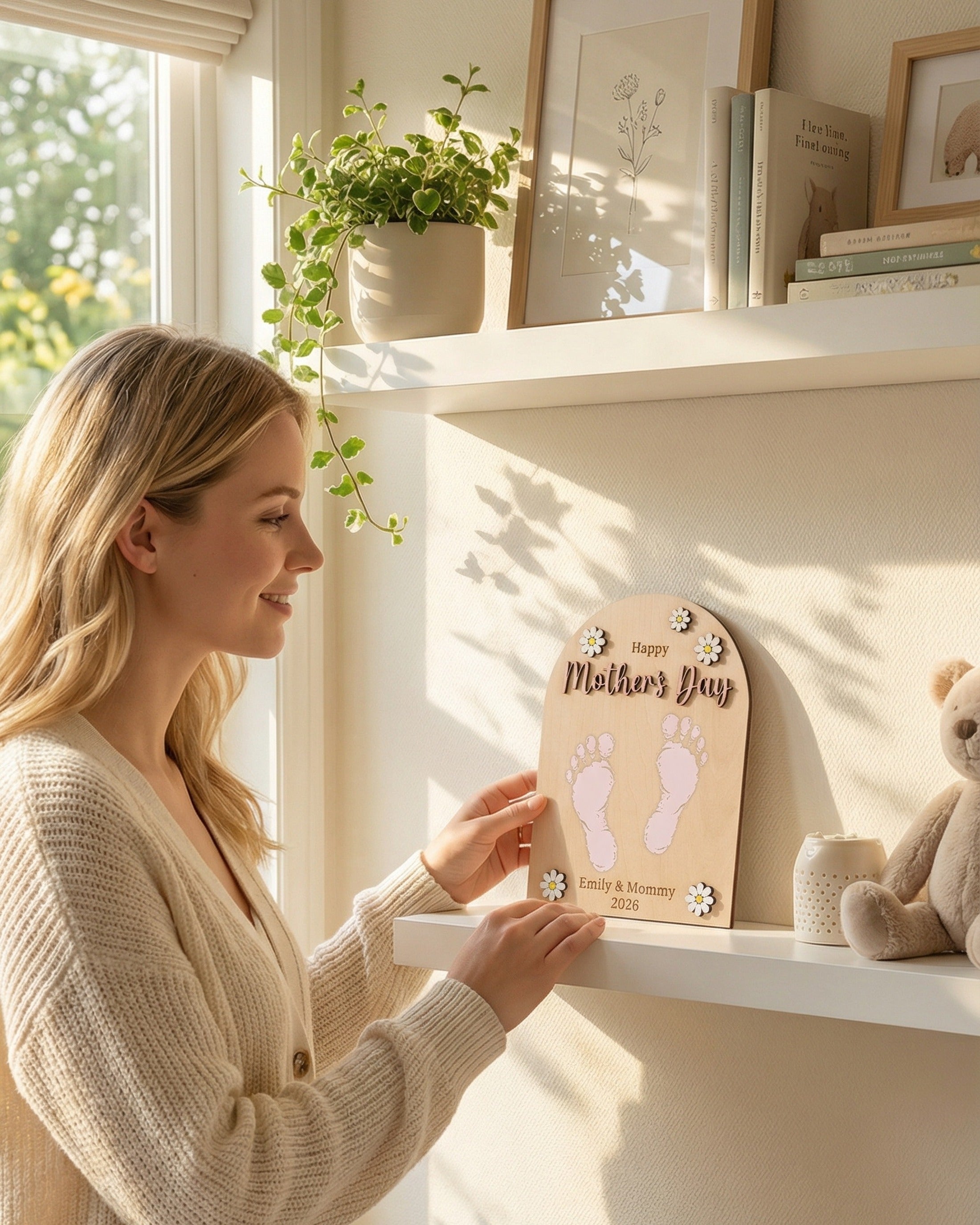 Mother’s Day Handprint Sign Wood Baby Handprint Keepsake Gift D61