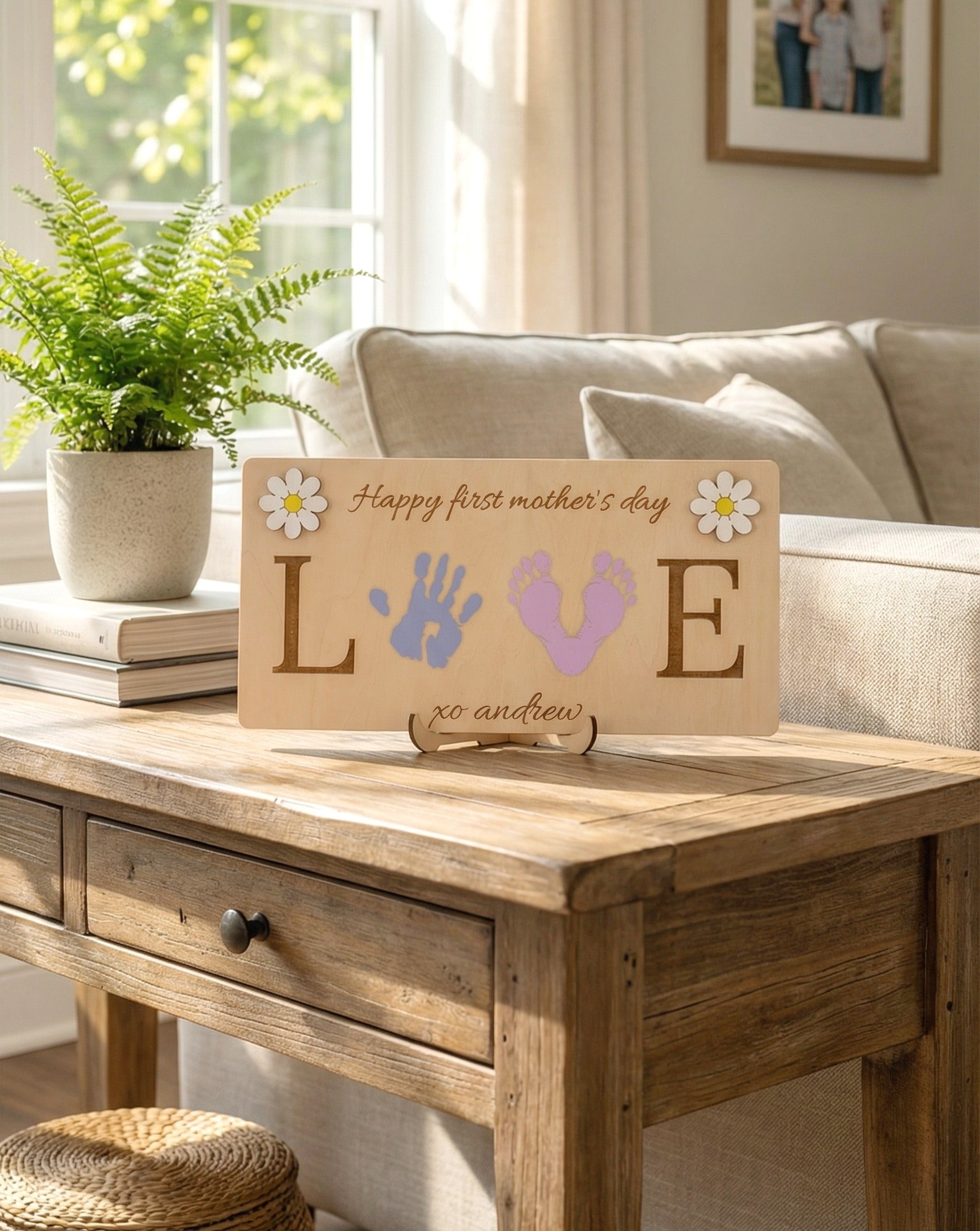 Mother’s Day Handprint Sign Wood for First Mothers Day Gift D55