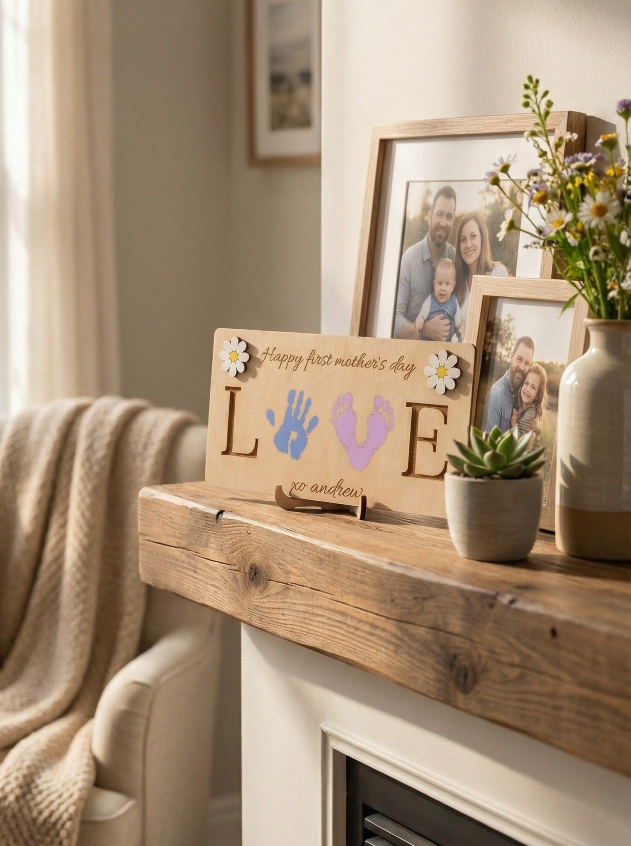 Mother’s Day Handprint Sign Wood for First Mothers Day Gift D55