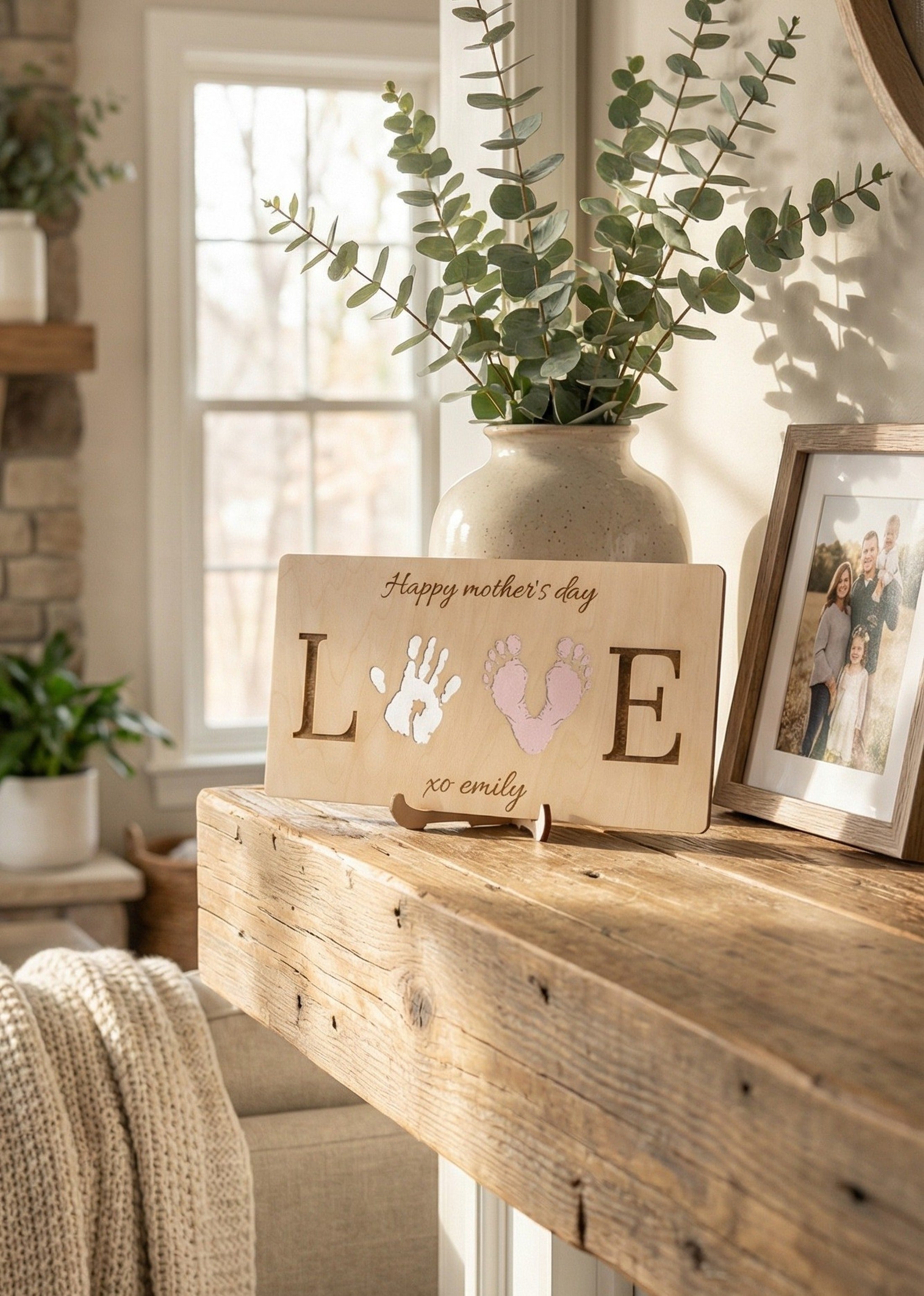 Mother’s Day Handprint Sign Wood for First Mothers Day Gift D55