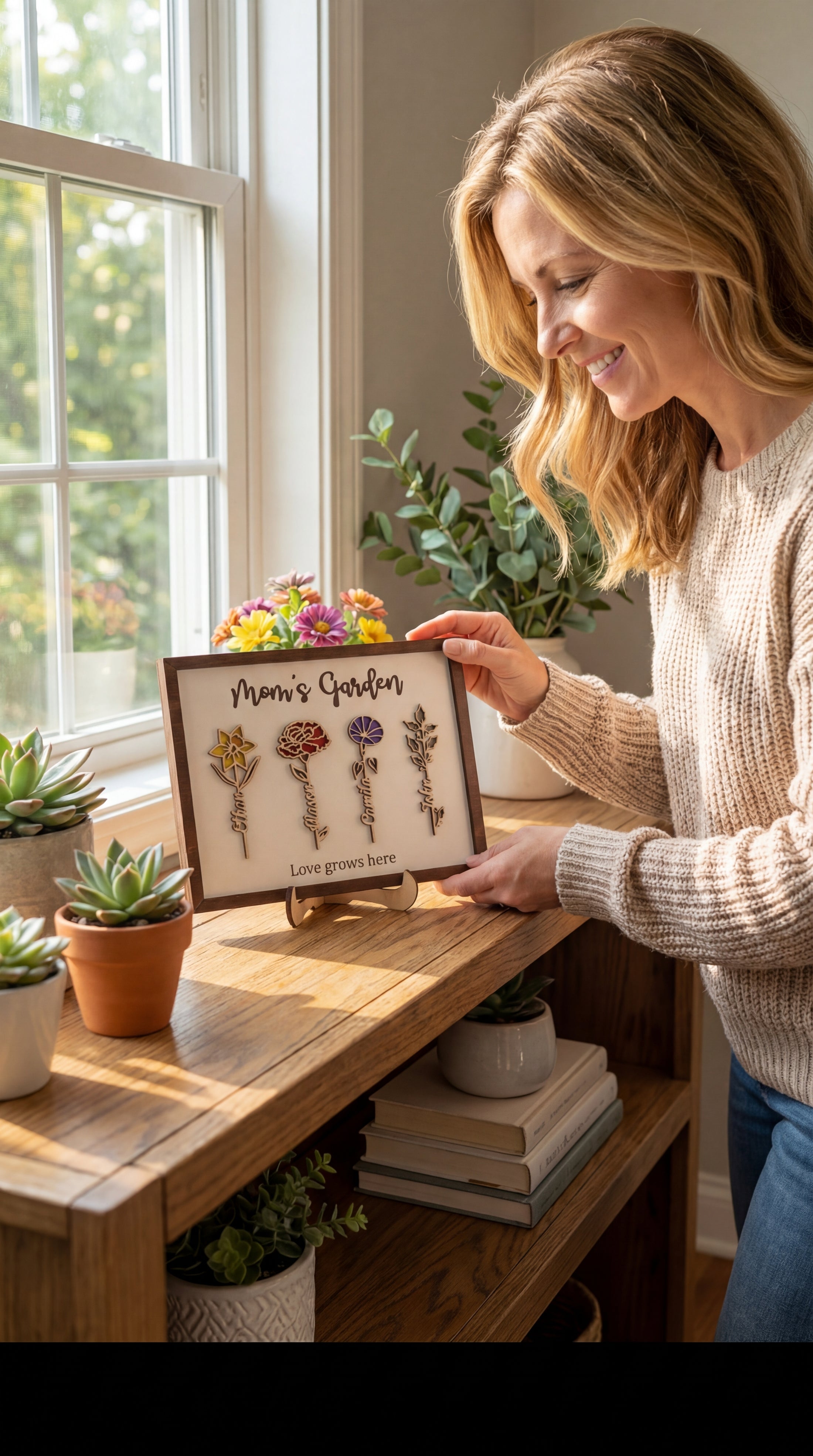 Wooden Family Flower Garden Sign Custom for Grandma Gift J32