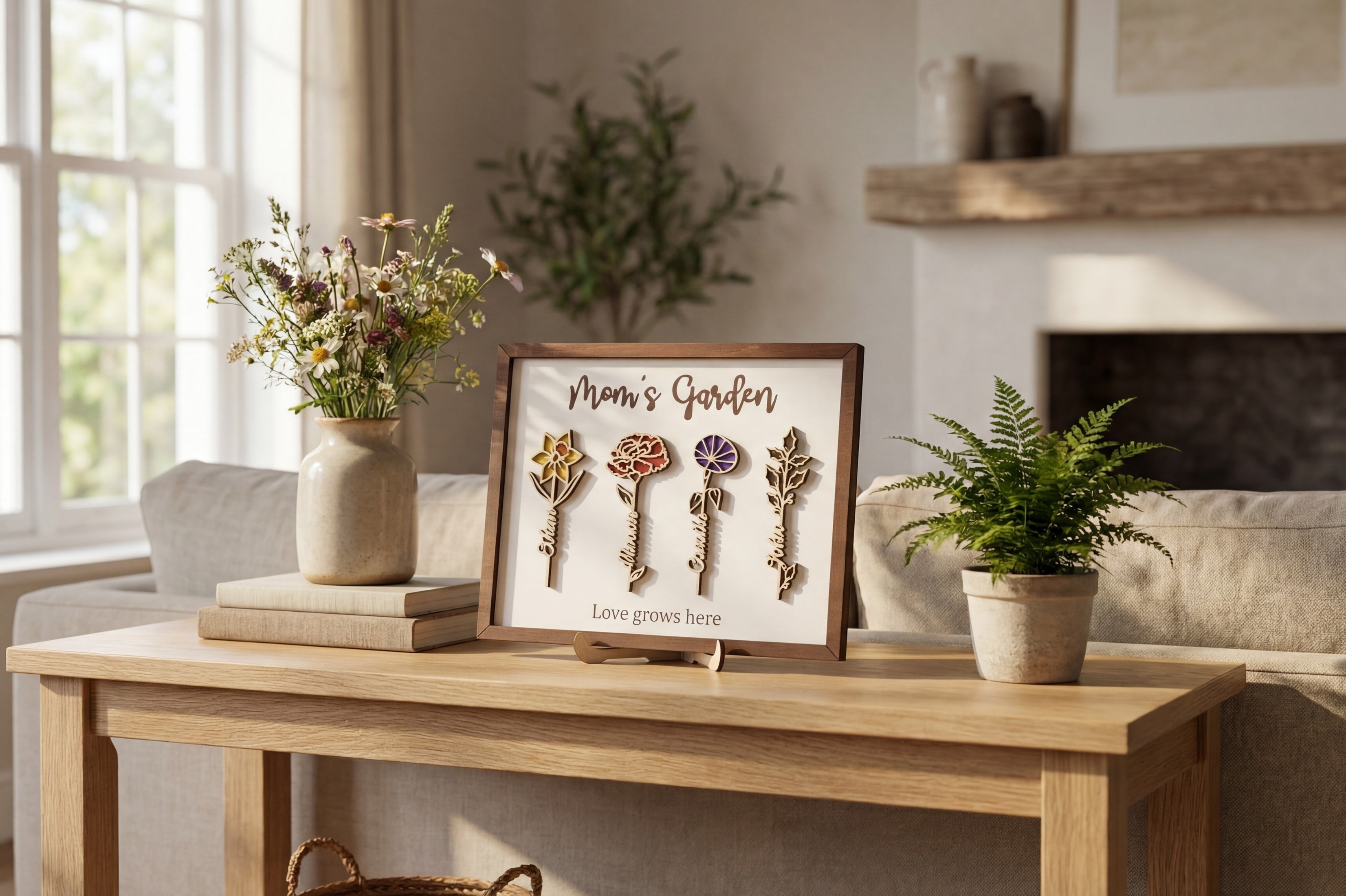 Wooden Family Flower Garden Sign Custom for Grandma Gift J32